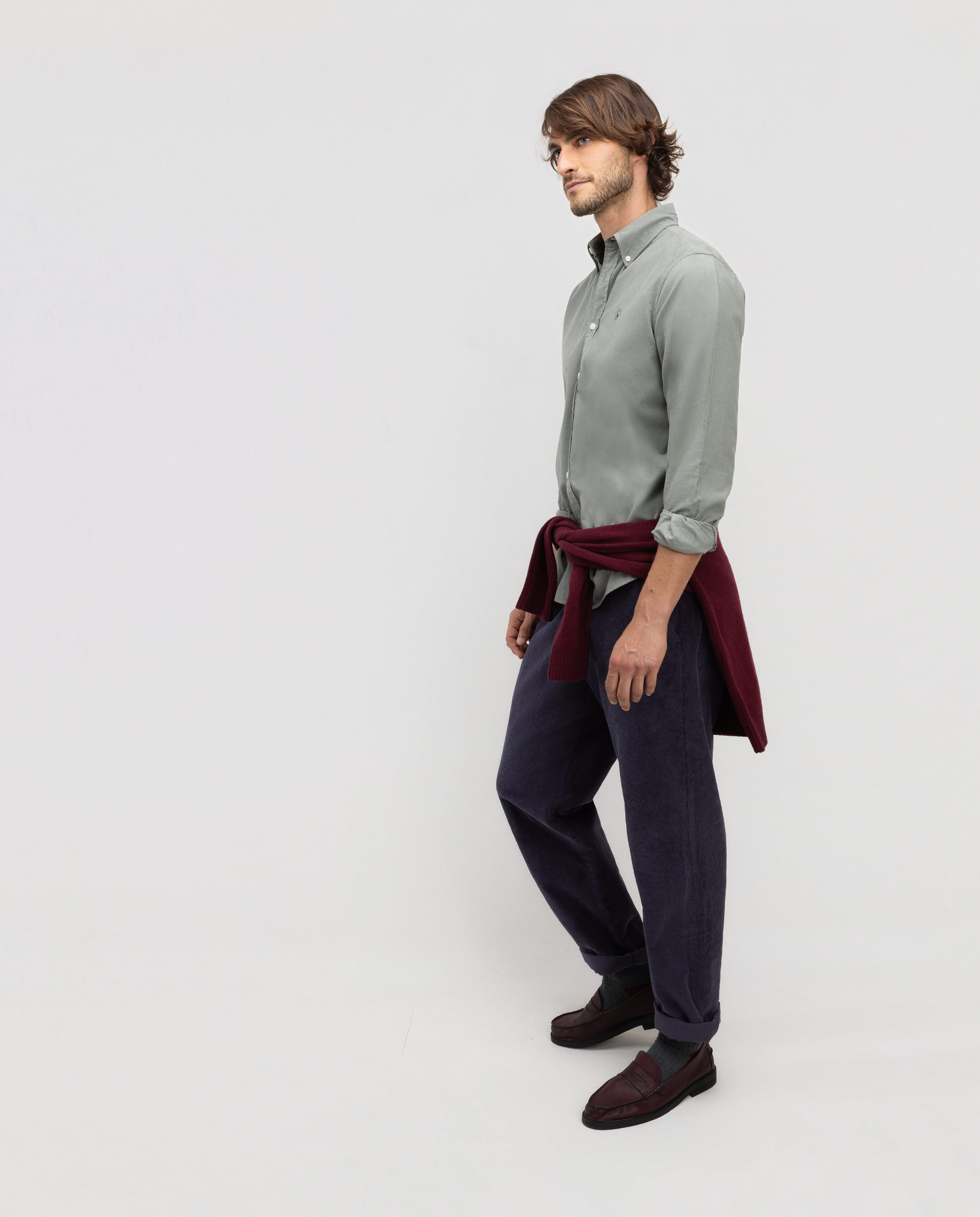 Camisa de Bombazina Garment Dyed Verde-3