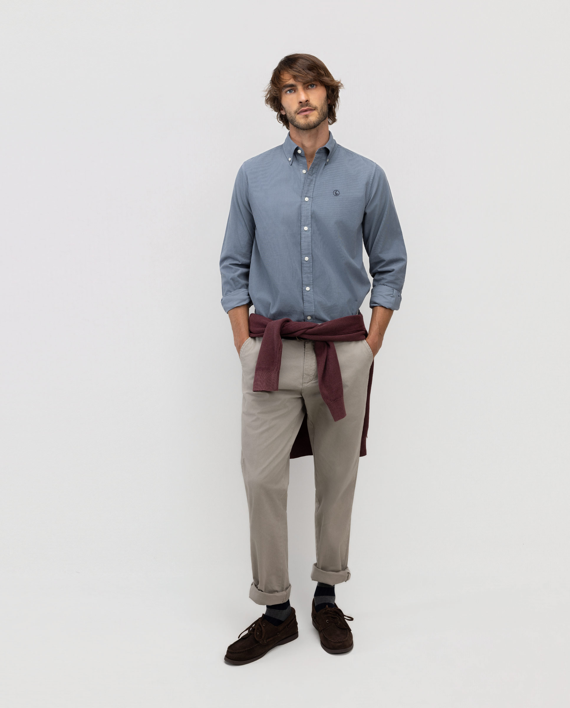 Camisa de Bombazina Garment Dyed Azul-2