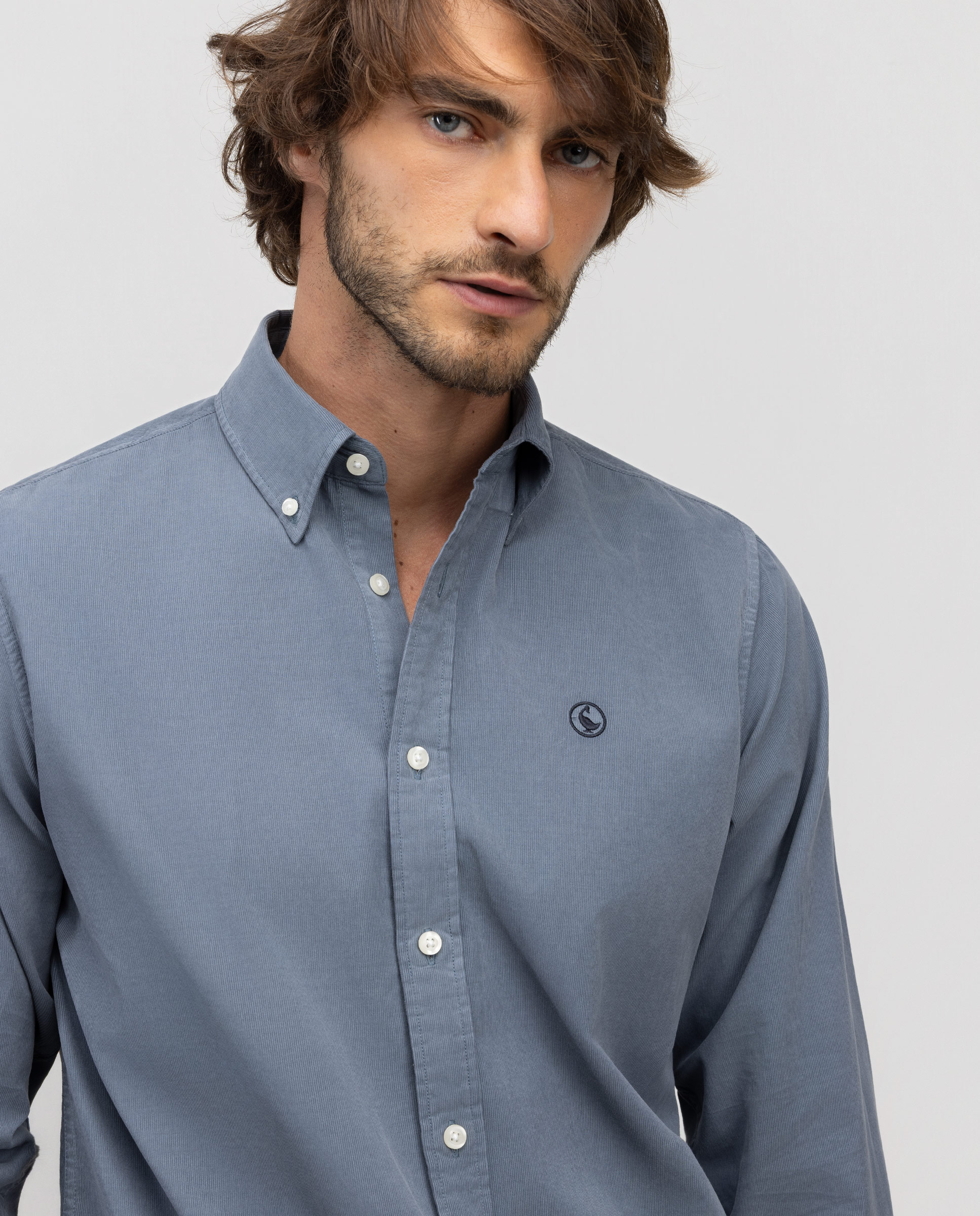 Camisa de Bombazina Garment Dyed Azul-3