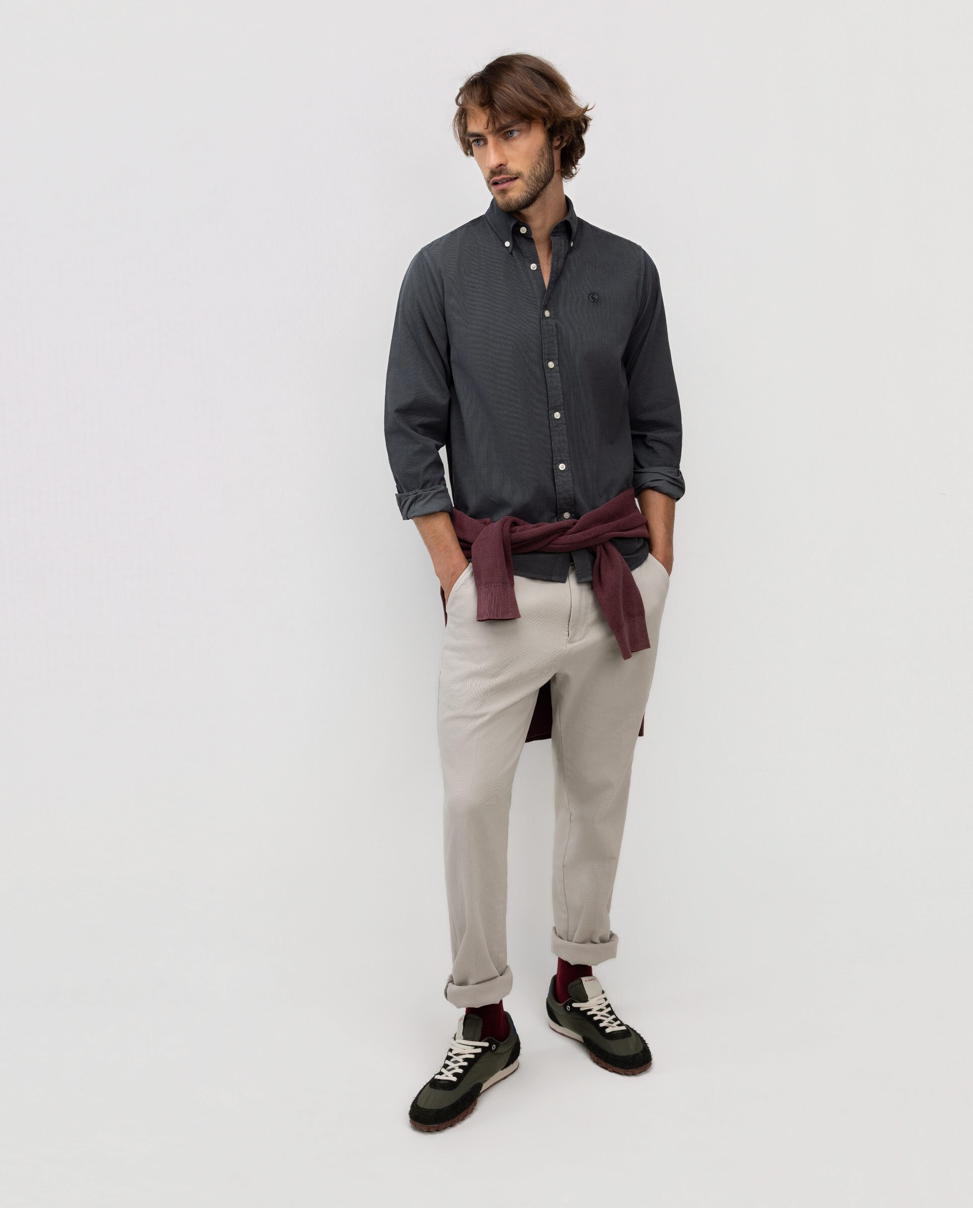 Camisa de Bombazina Garment Dyed Cinzento-2