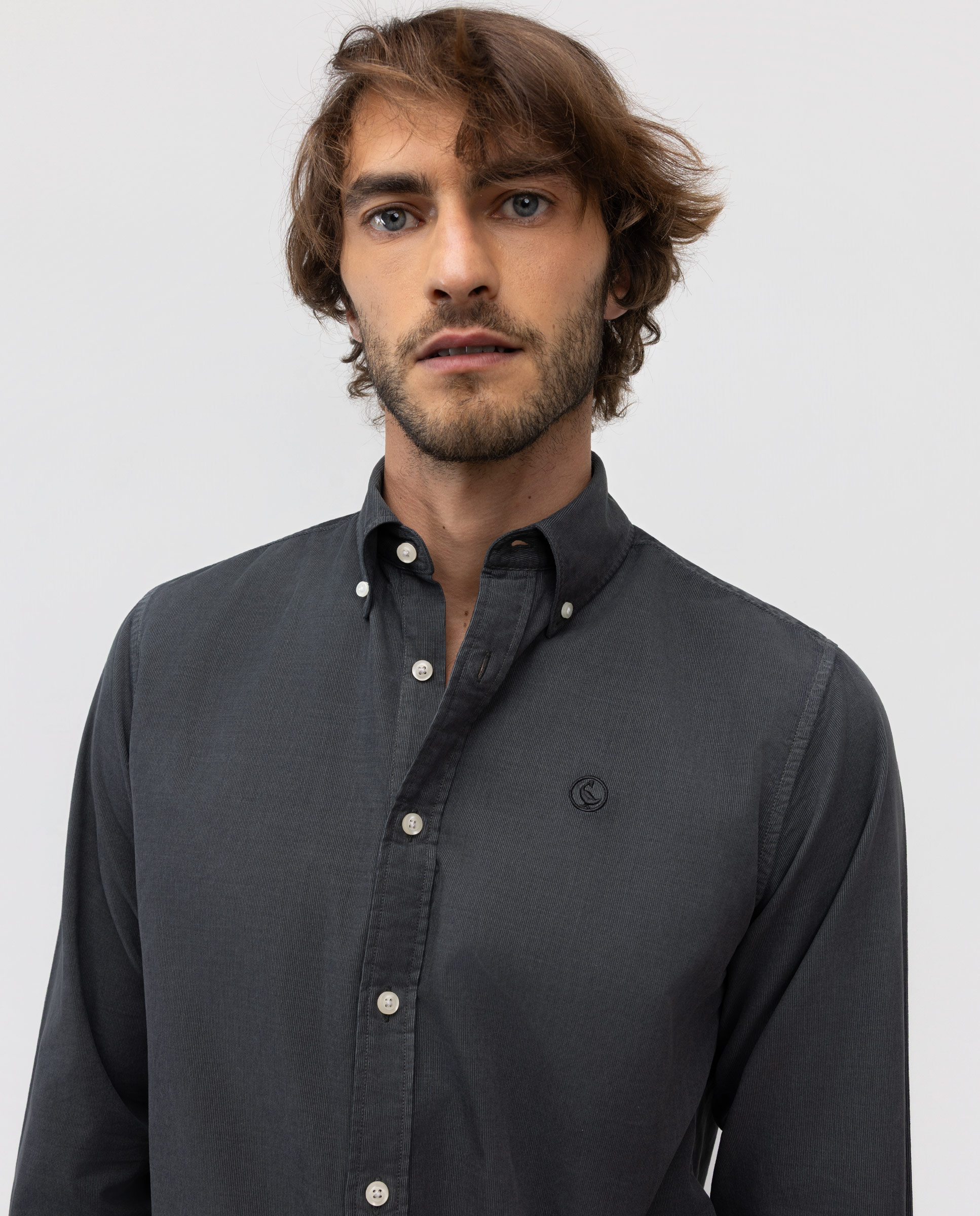 Camisa de Bombazina Garment Dyed Cinzento-3