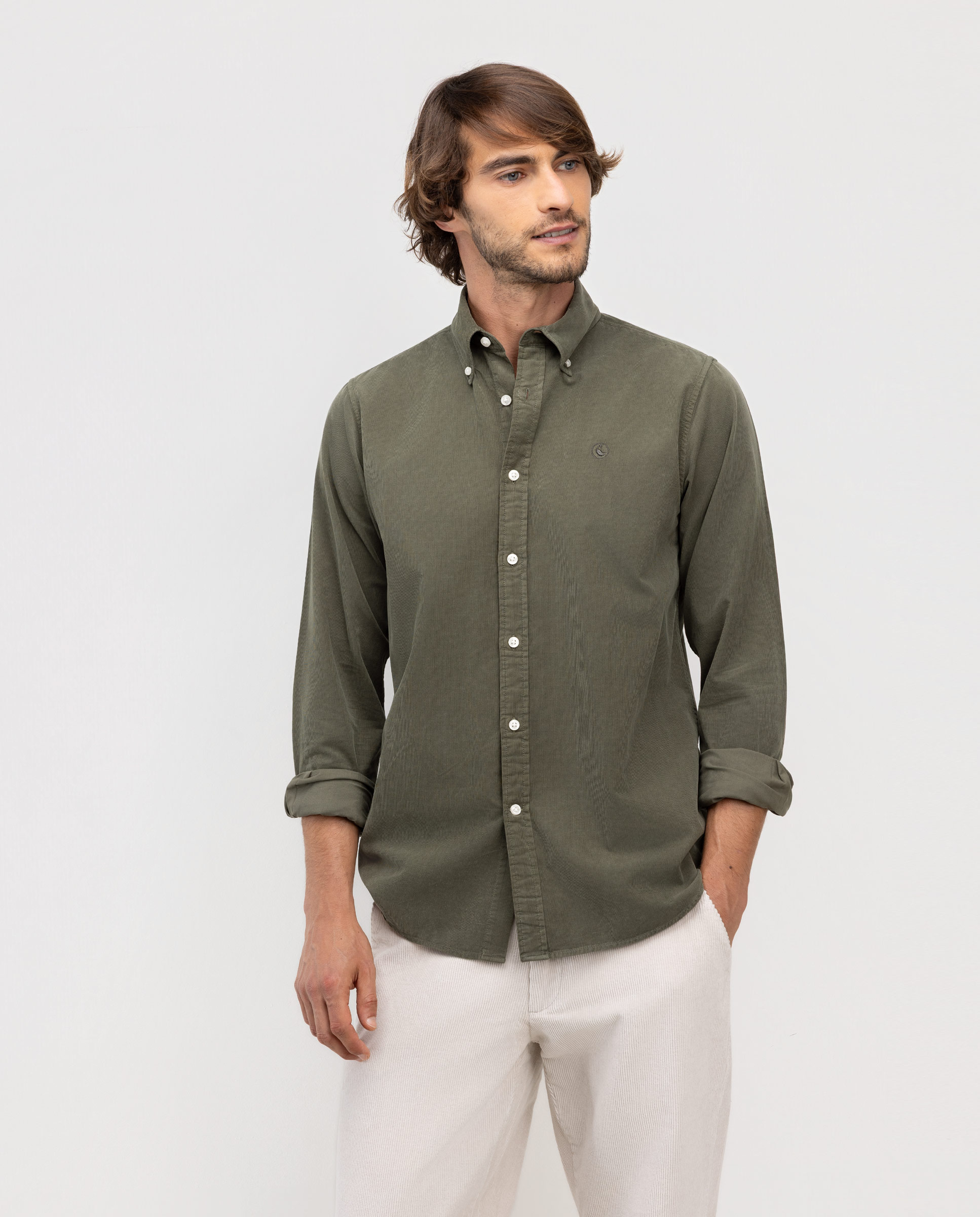 Camisa de Bombazina Garment Dyed Verde-escuro-1