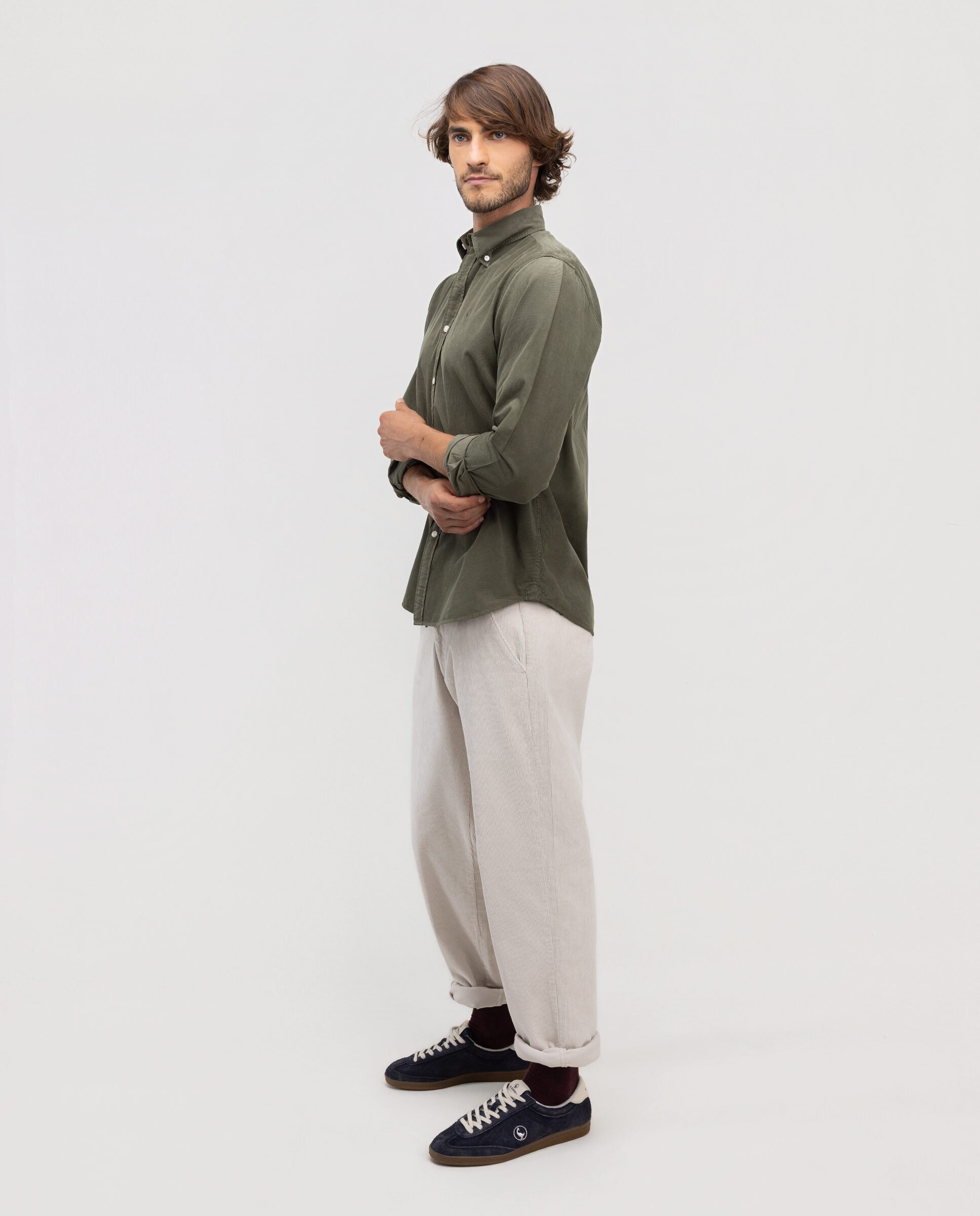 Camisa de Bombazina Garment Dyed Verde-escuro-3
