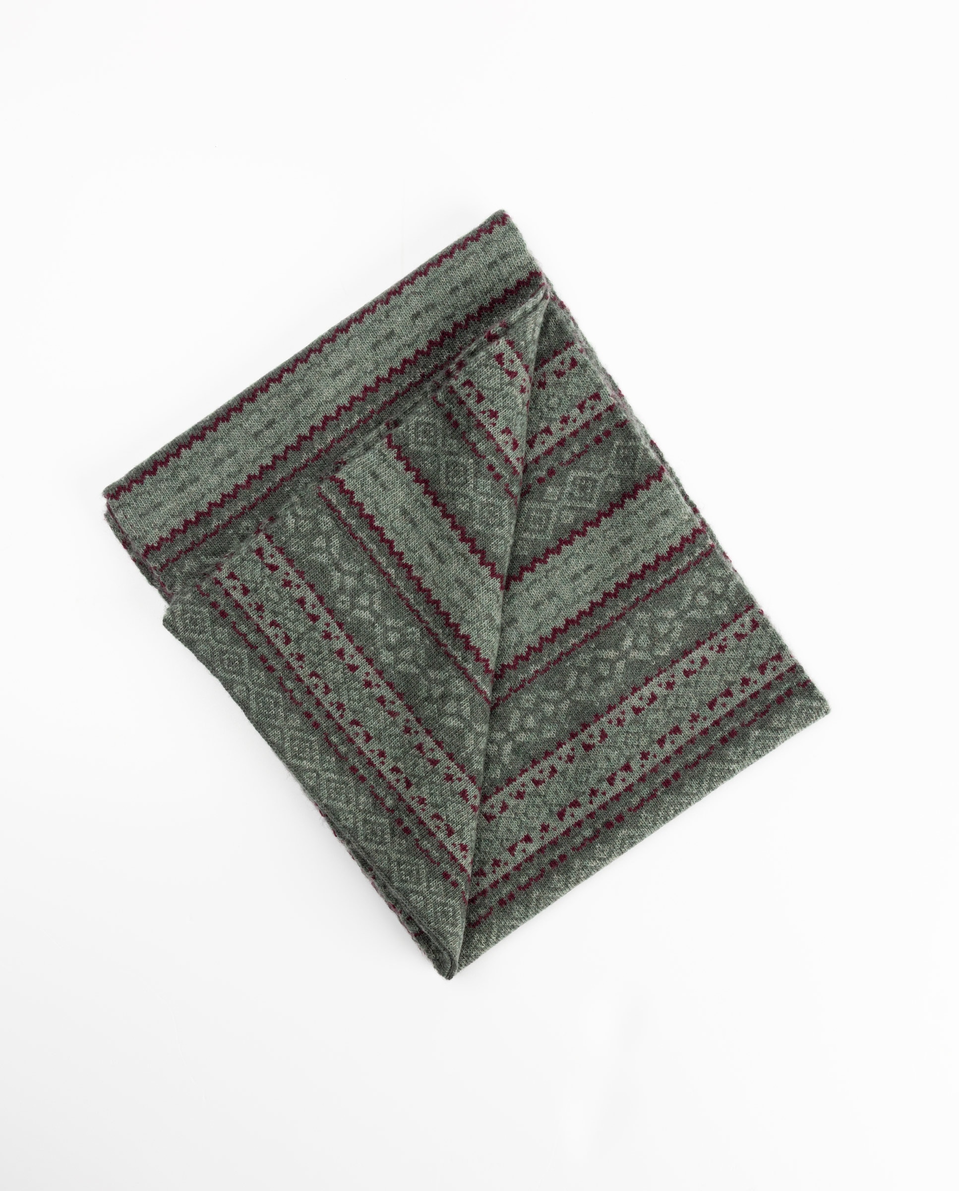 Cachecol de Lã Fairisle em Cinzento Verde-3