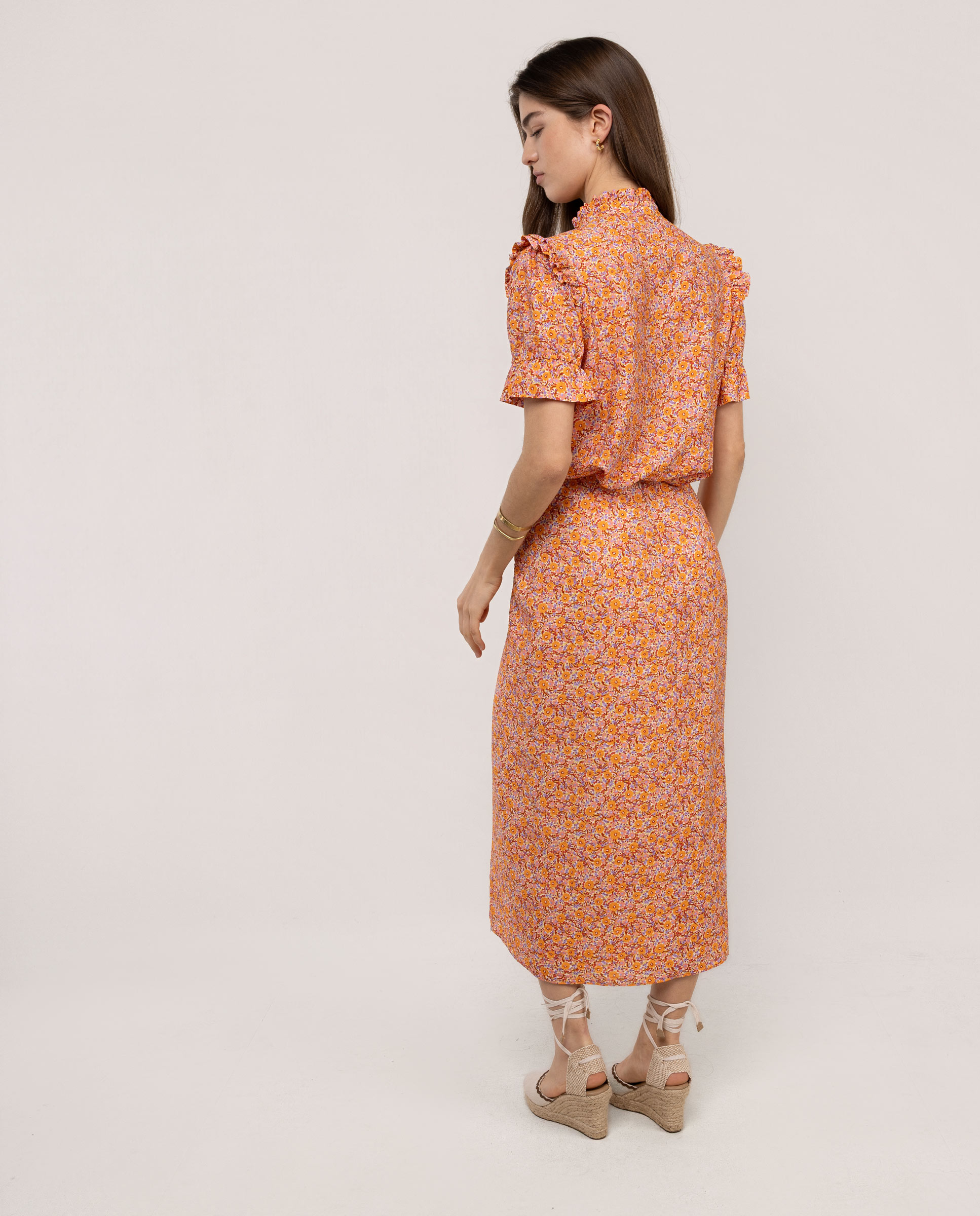 Saia Midi Estampada Adeline Laranja-3
