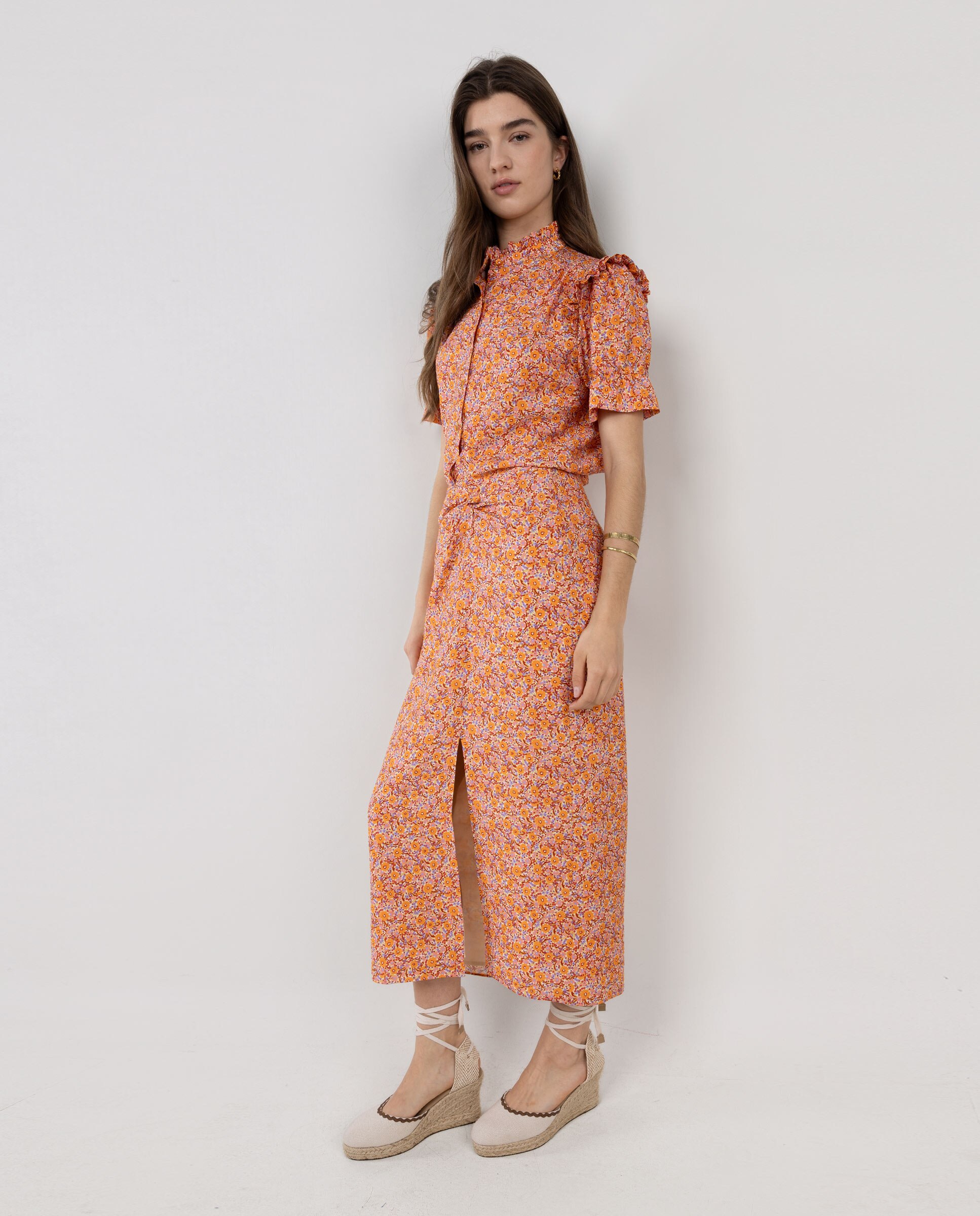 Saia Midi Estampada Adeline Laranja-4