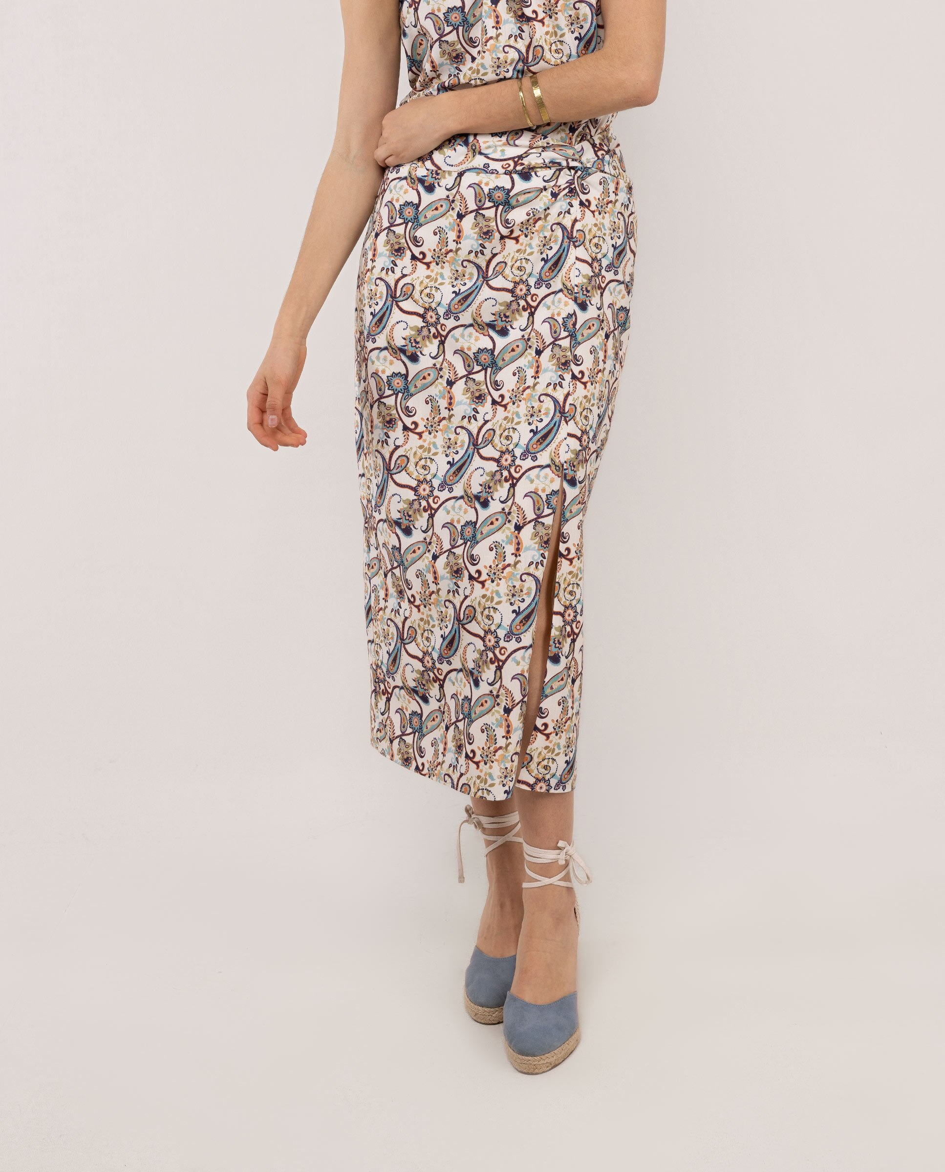 Saia Midi Estampada Simone Natural-2
