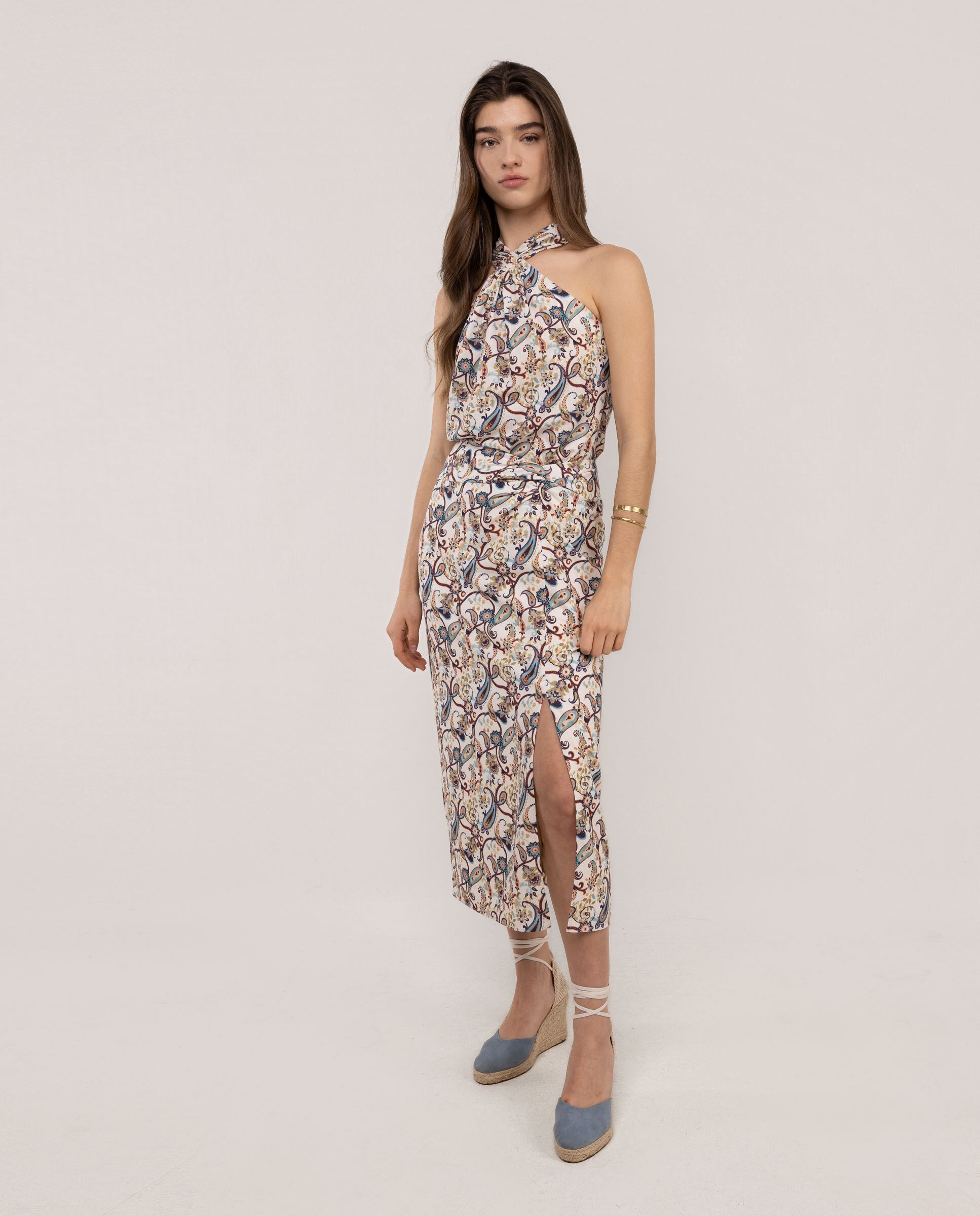 Saia Midi Estampada Simone Natural-3