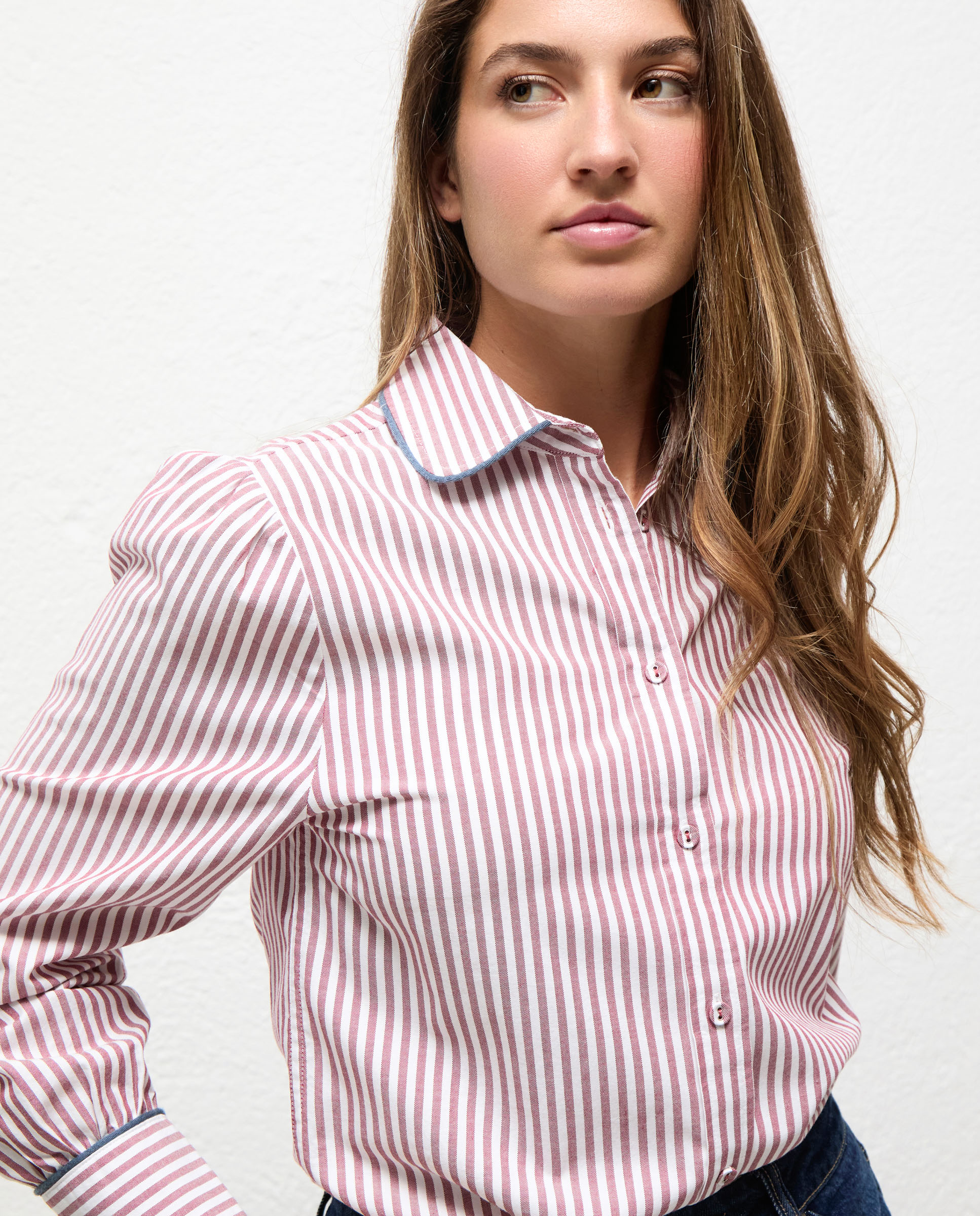 Camisa Às Riscas em Contraste Sabine Grená-3