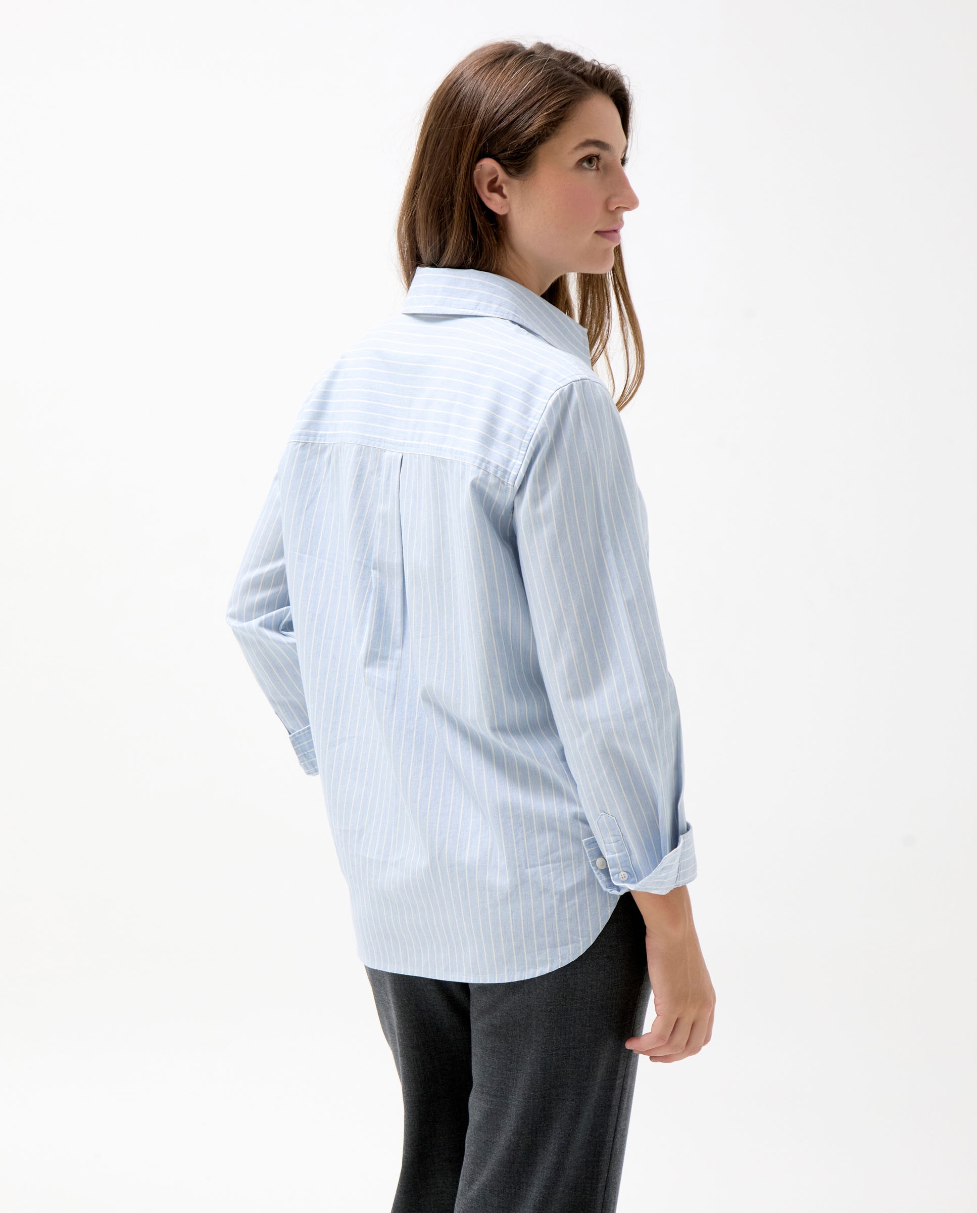 Camisa Às Riscas de Algodão Claire Azul-3