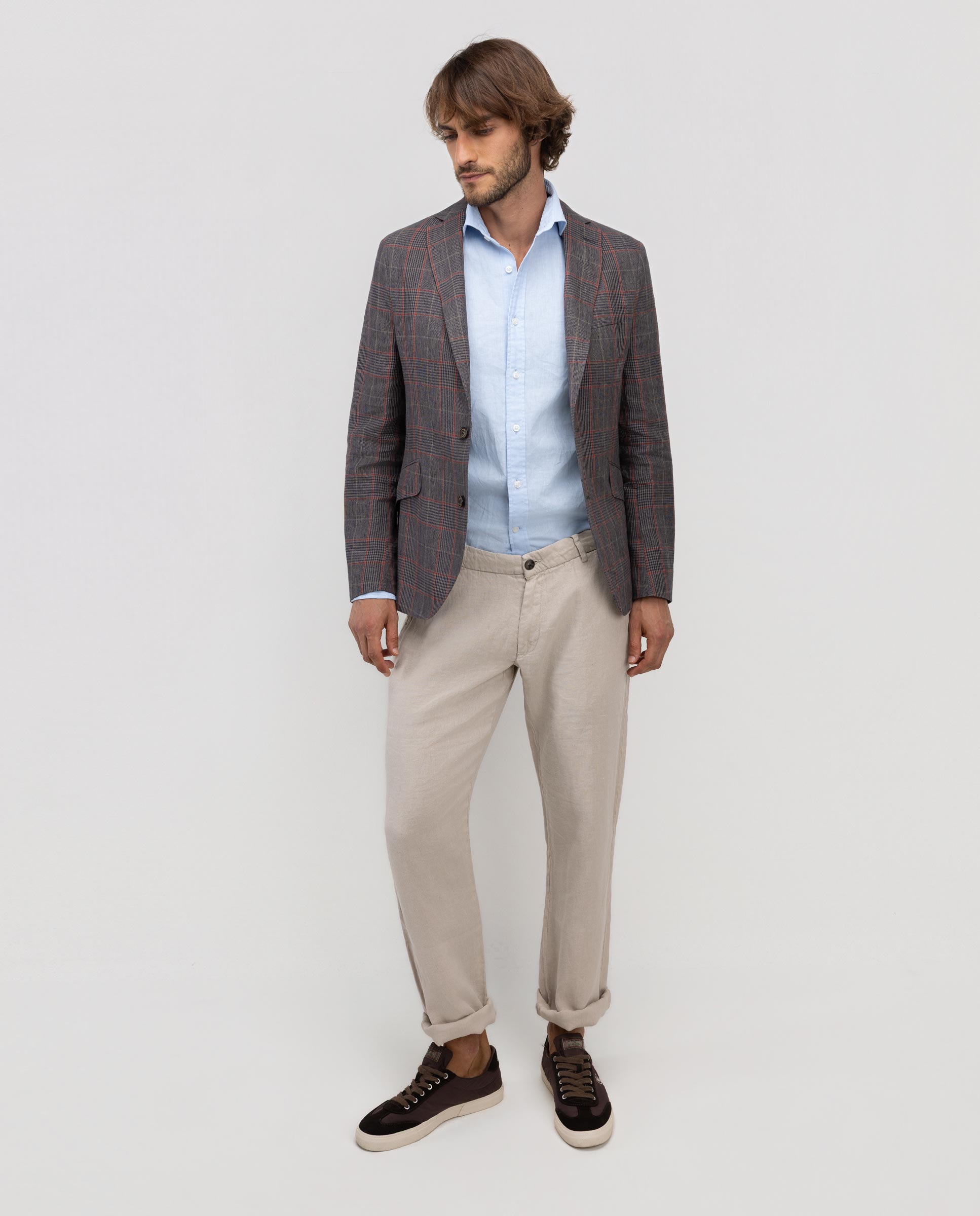 Blazer de Linho Aos Quadrados Gales Cinzento-2