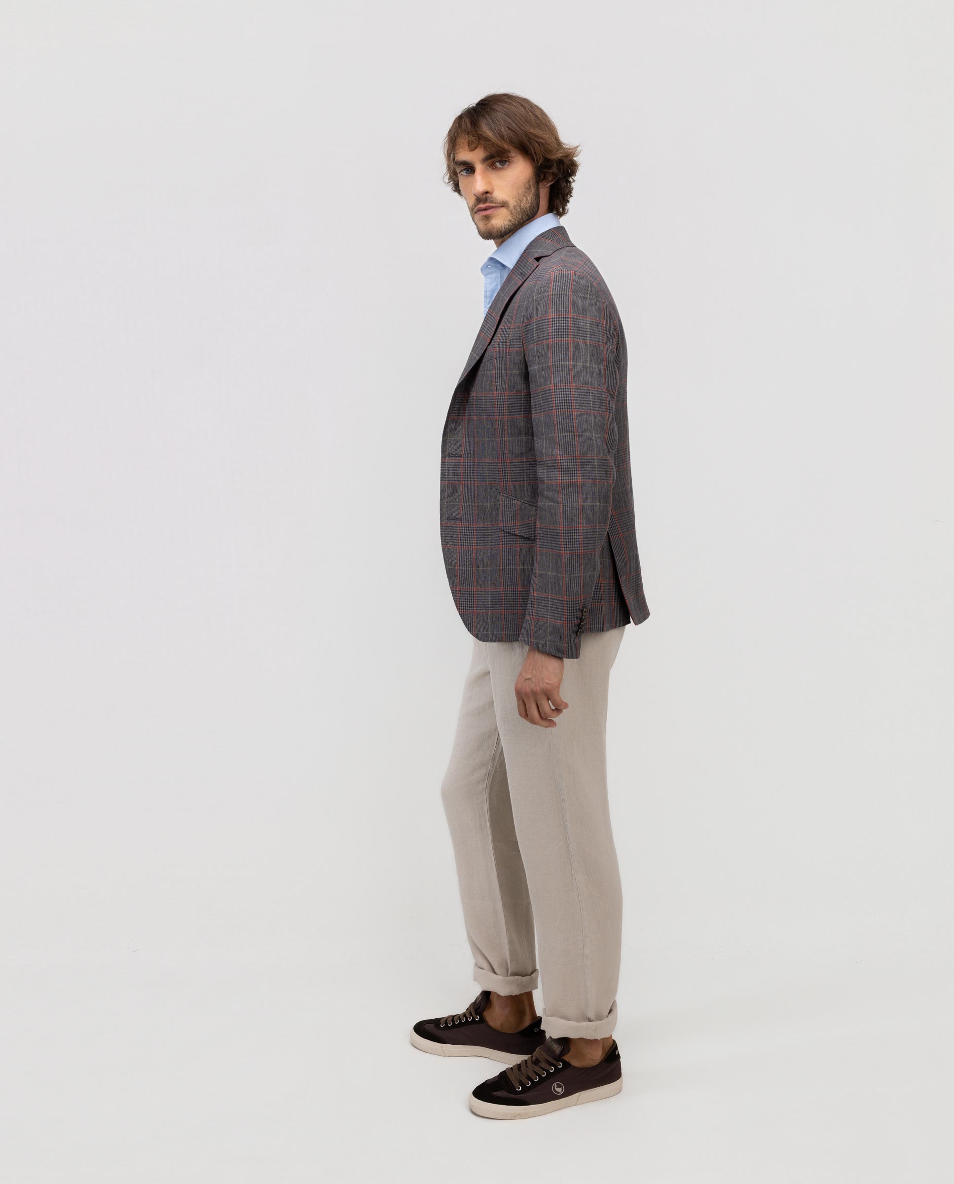 Blazer de Linho Aos Quadrados Gales Cinzento-3