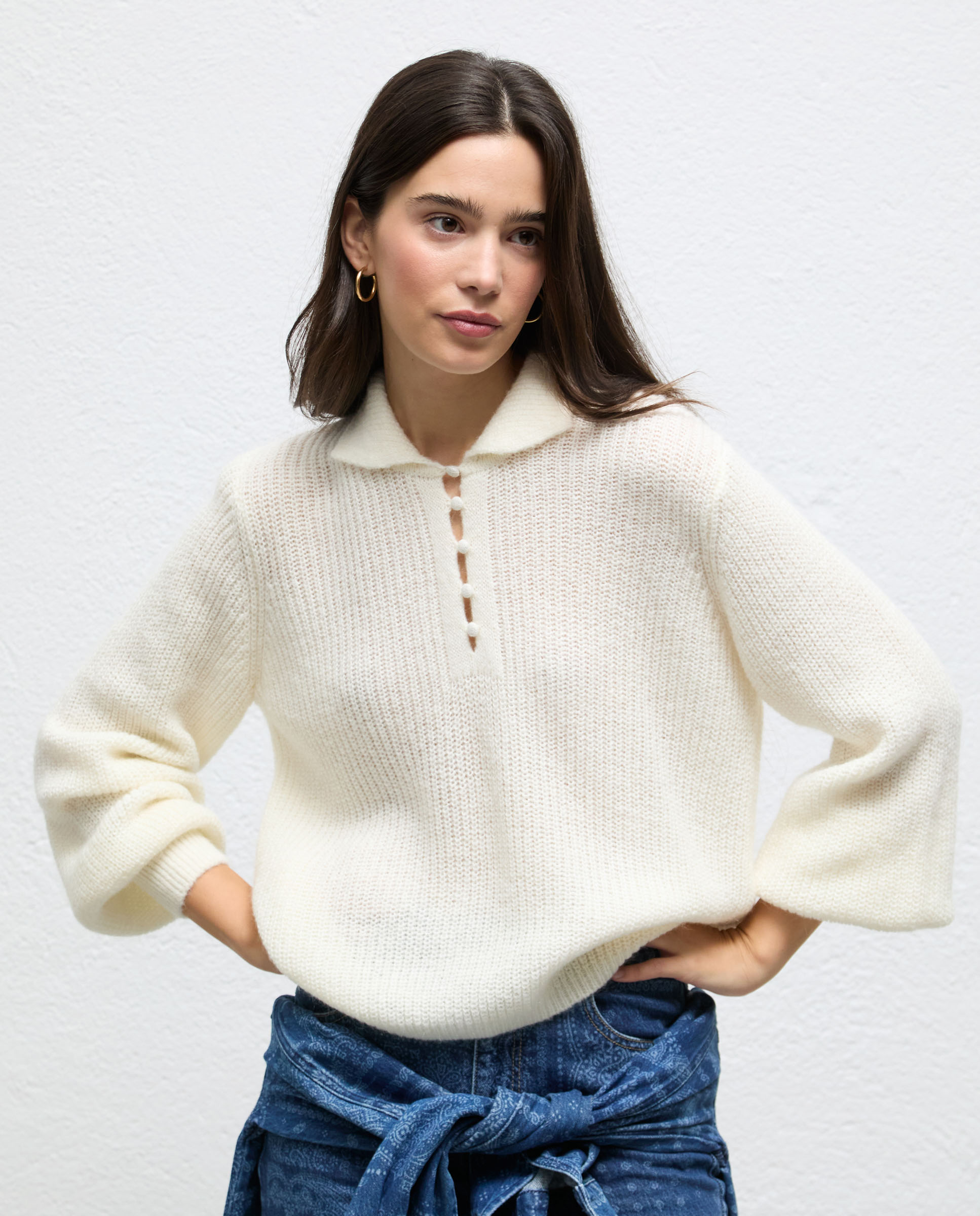 Camisola com Gola Polo Silvia Cru-2