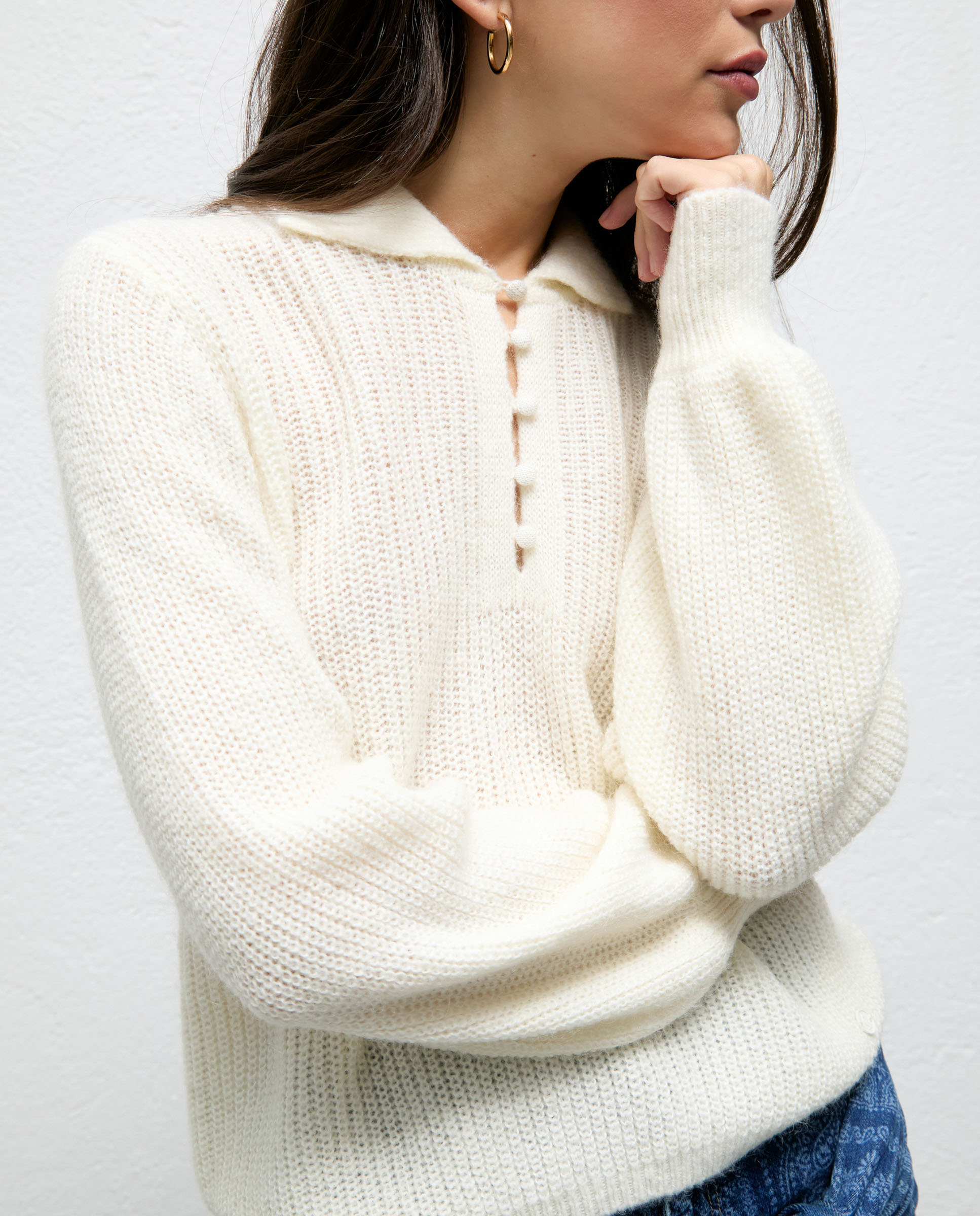 Camisola com Gola Polo Silvia Cru-3