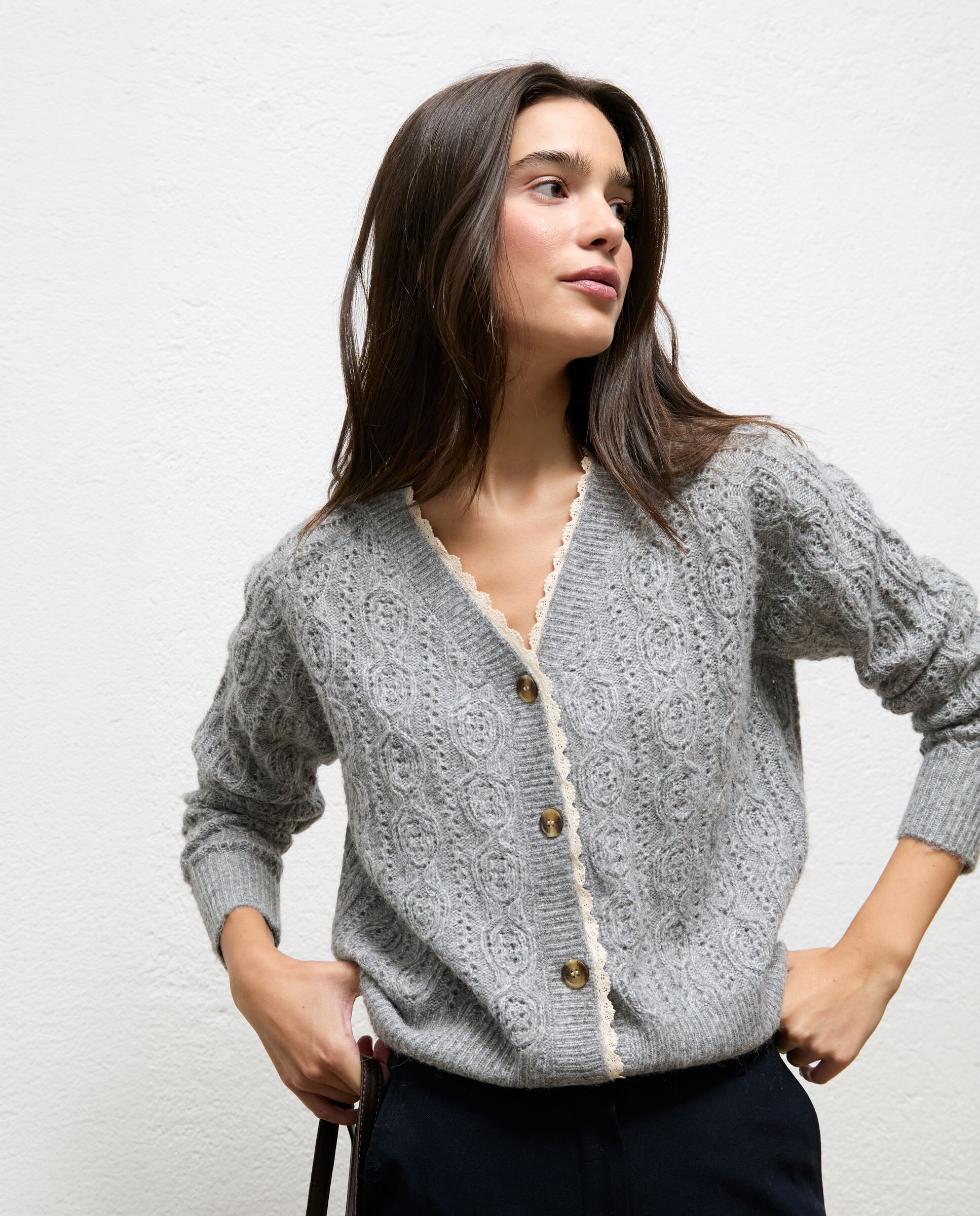 Cardigan com Estrutura Mariola Cinzento-2