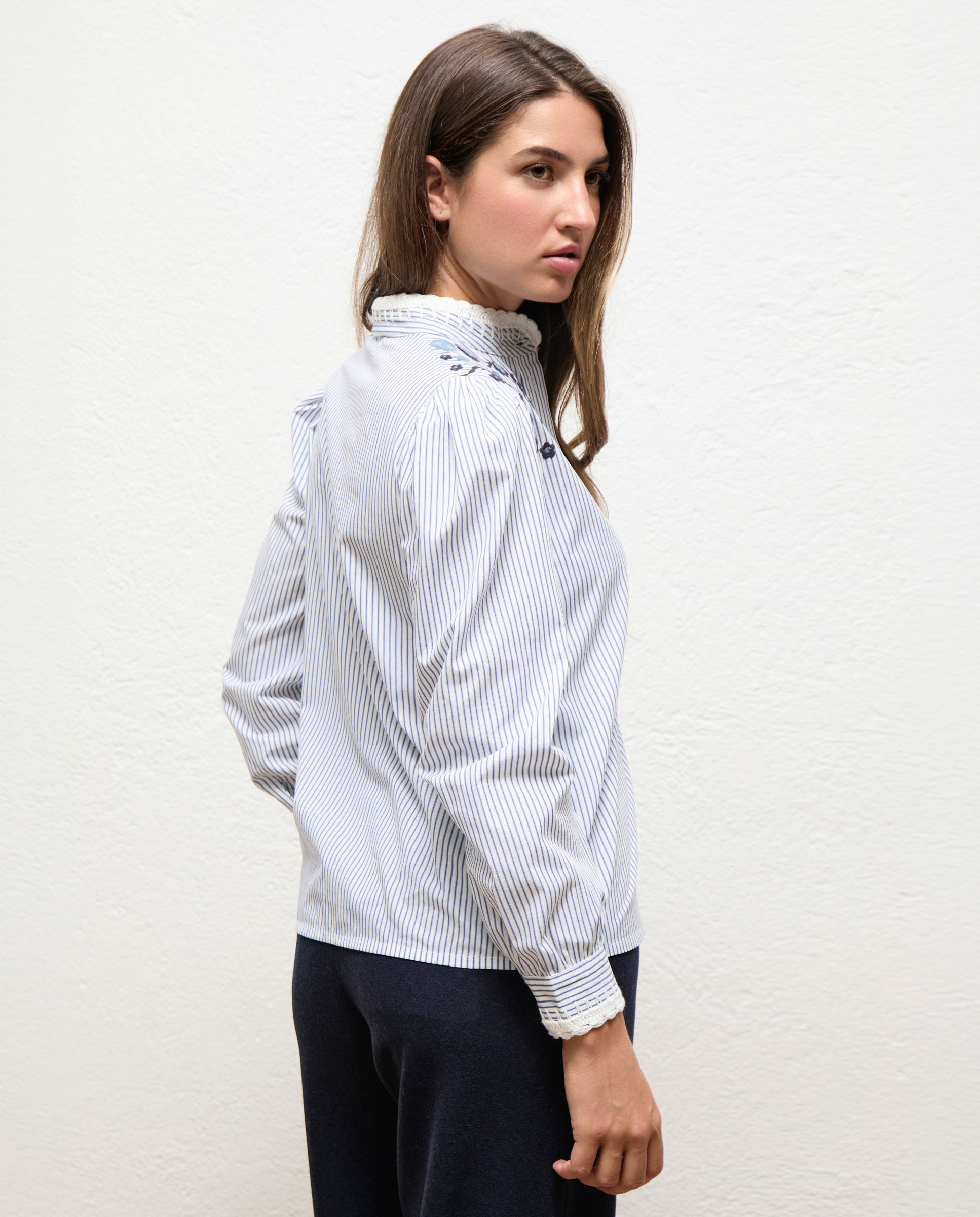 Camisa de Algodão Às Riscas Matilda Azul-4