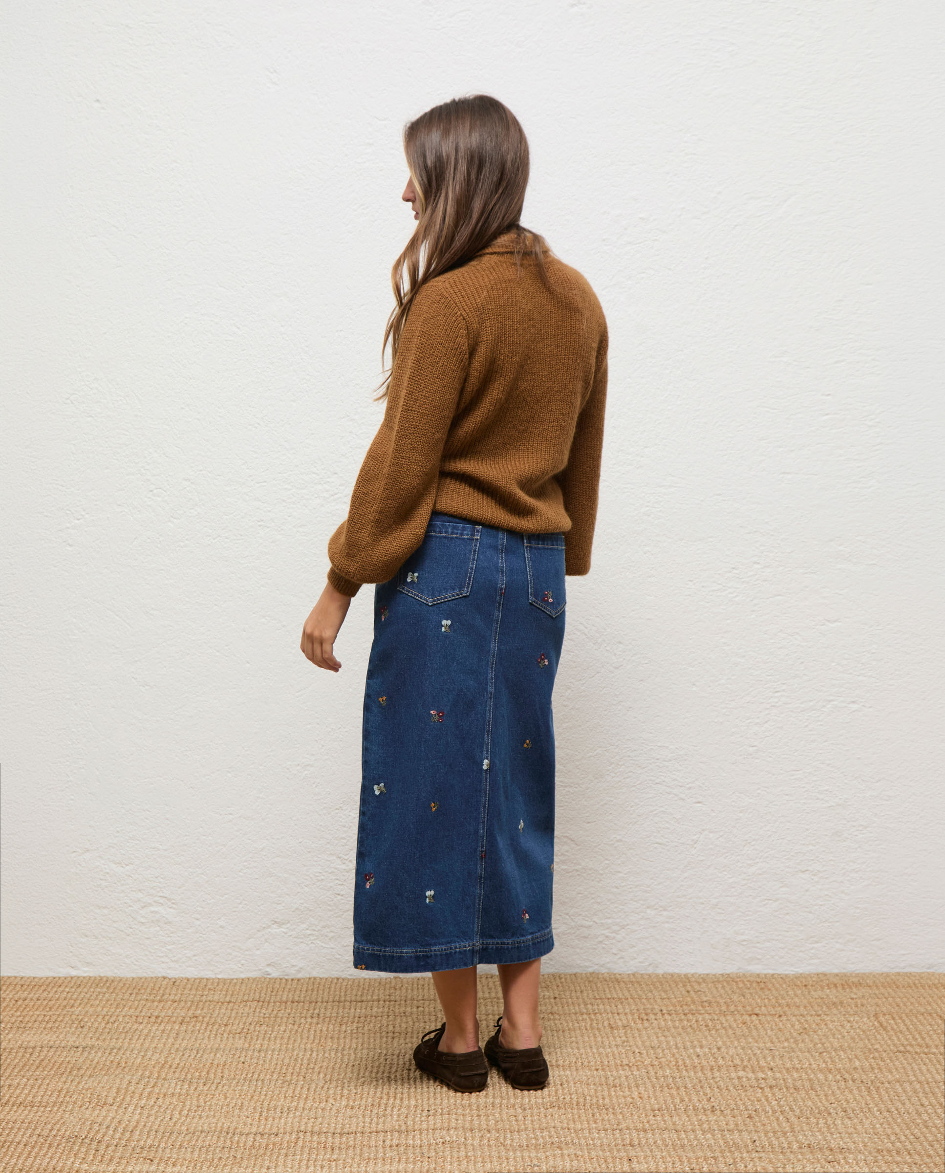 Saia Denim com Bordado Elise Azul-3