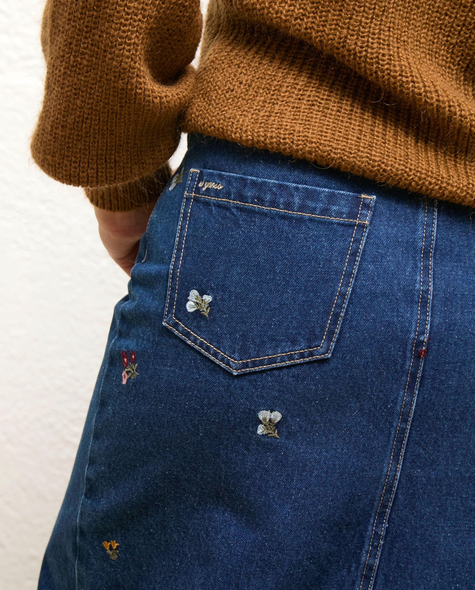 Saia Denim com Bordado Elise Azul-4