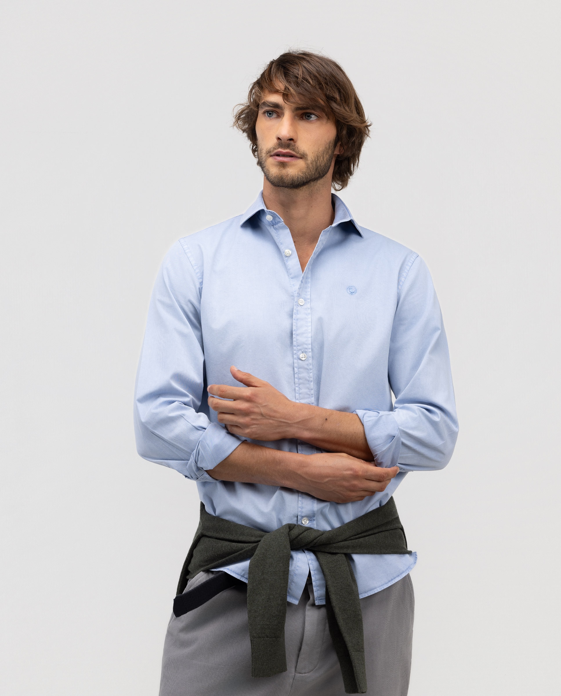 Camisa de Tinte Natural Lisa Azul-1