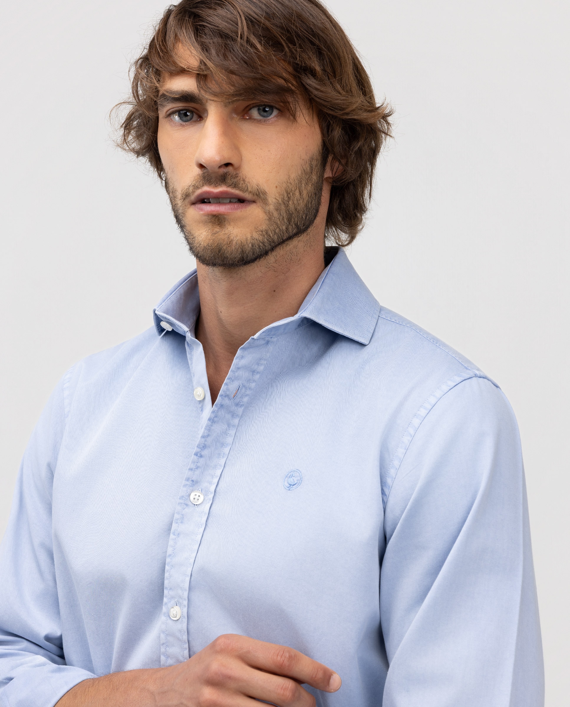 Camisa de Tinte Natural Lisa Azul-4