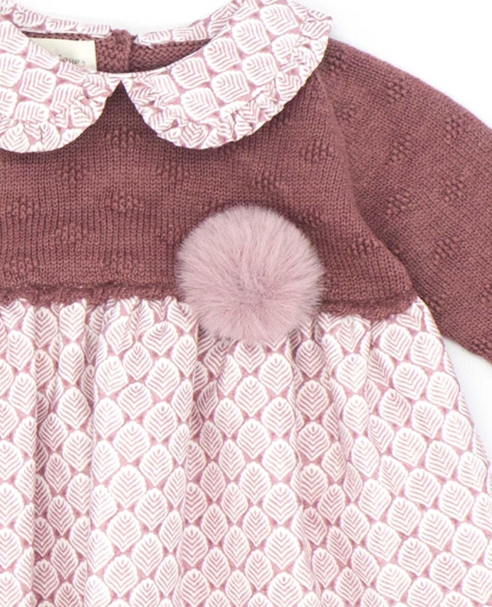 Vestido para Bebé Combinado com Detalhe de Pompom em Malva Lilás-3