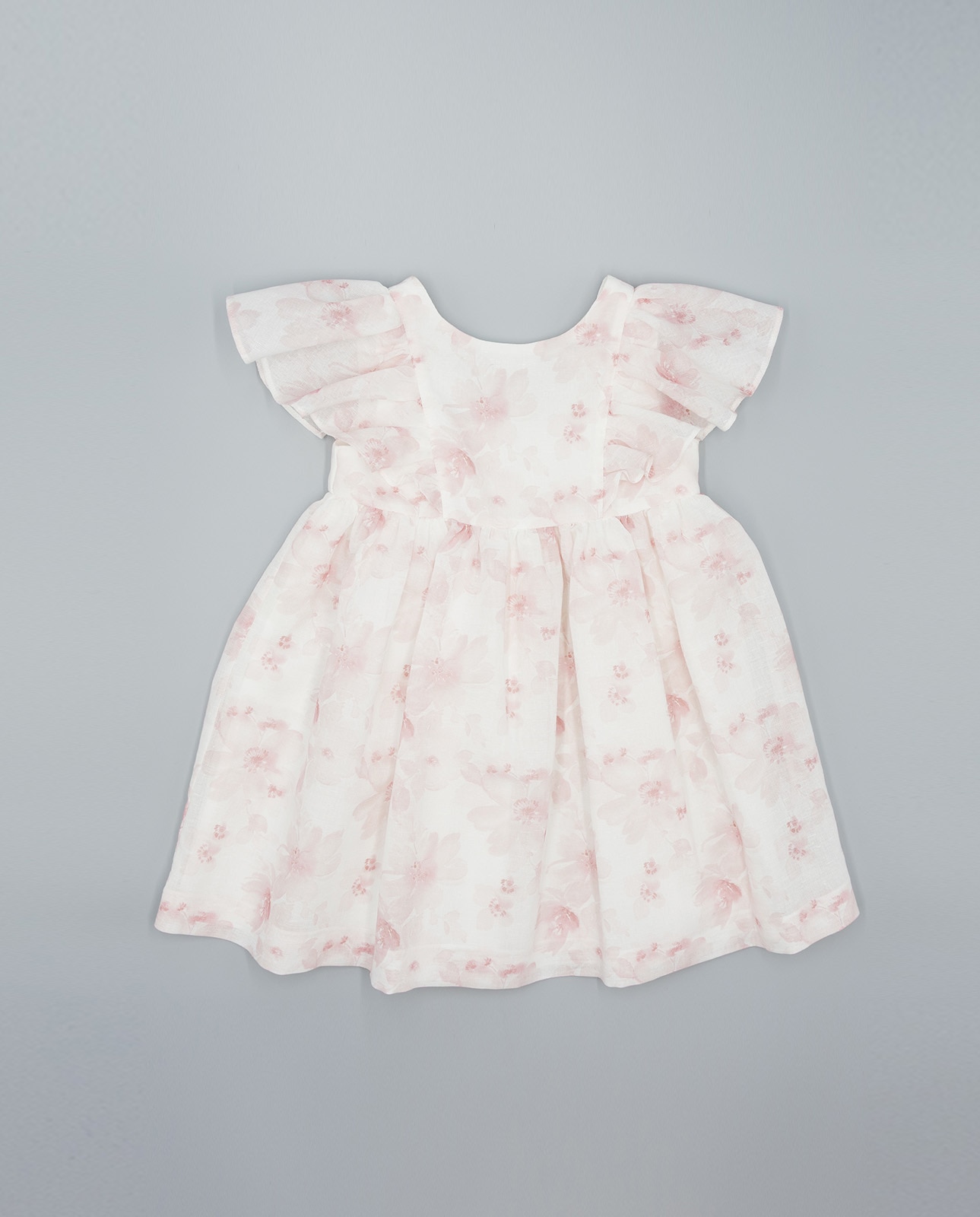 Vestido Infantil Estampado com Folhos Salmão-1