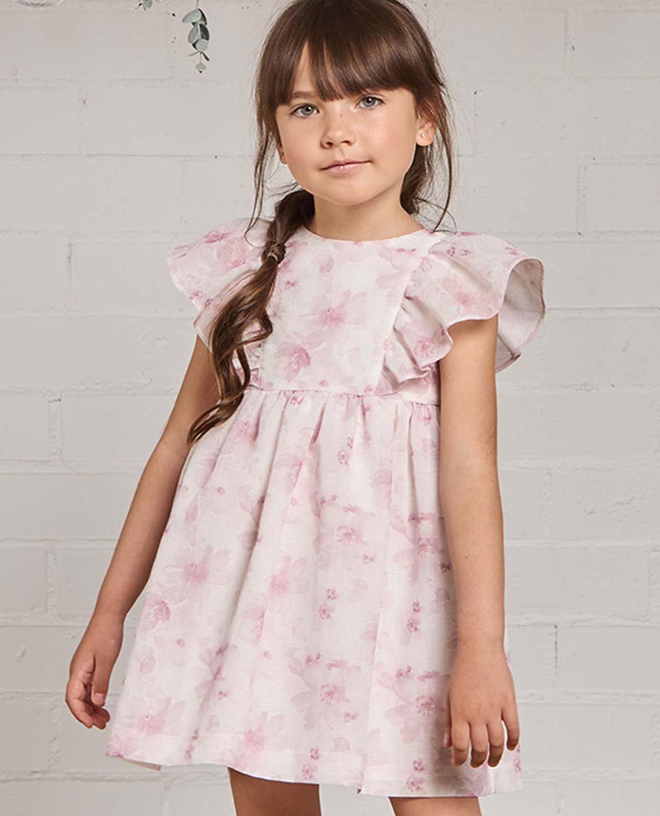 Vestido Infantil Estampado com Folhos Salmão-3