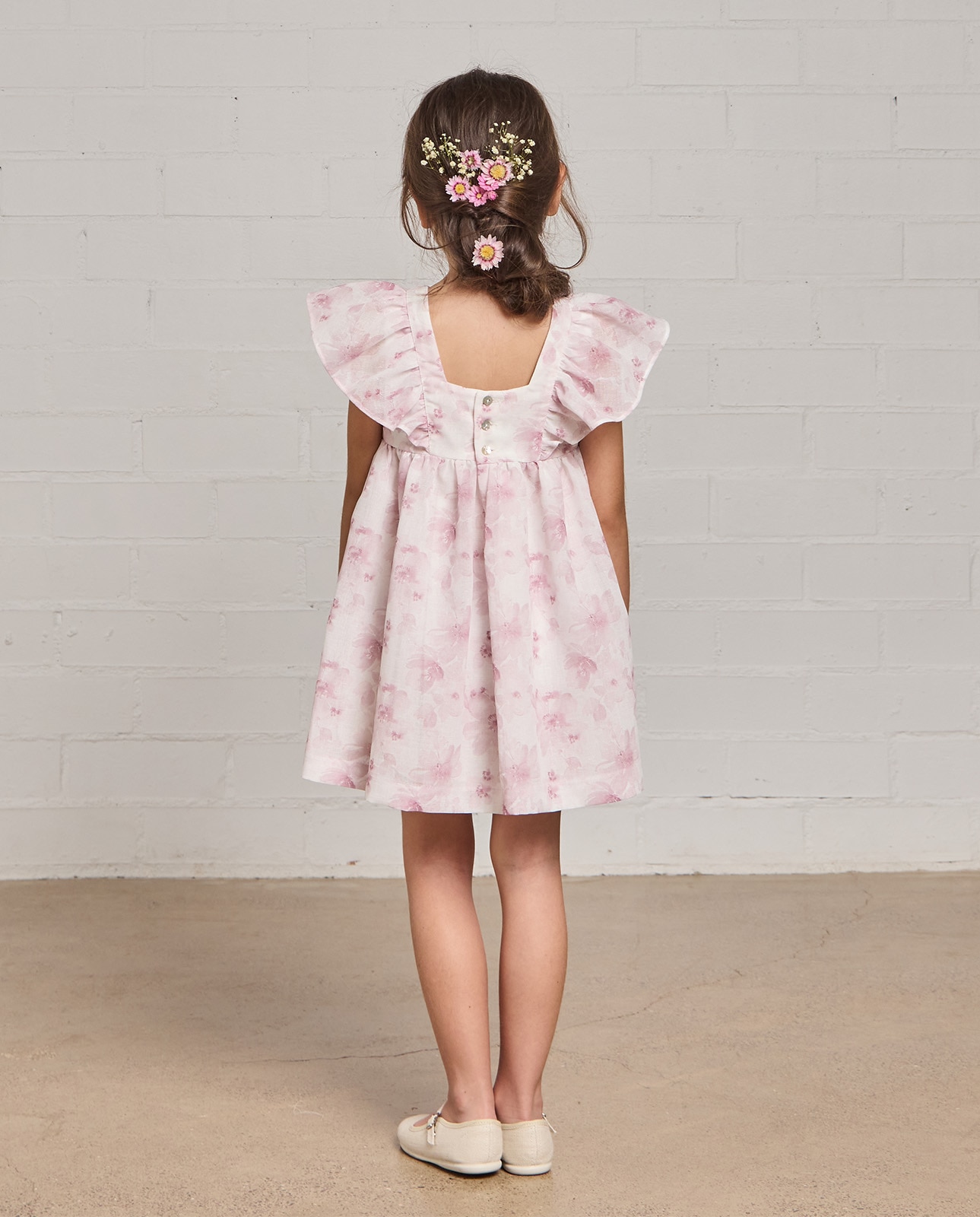 Vestido Infantil Estampado com Folhos Salmão-4