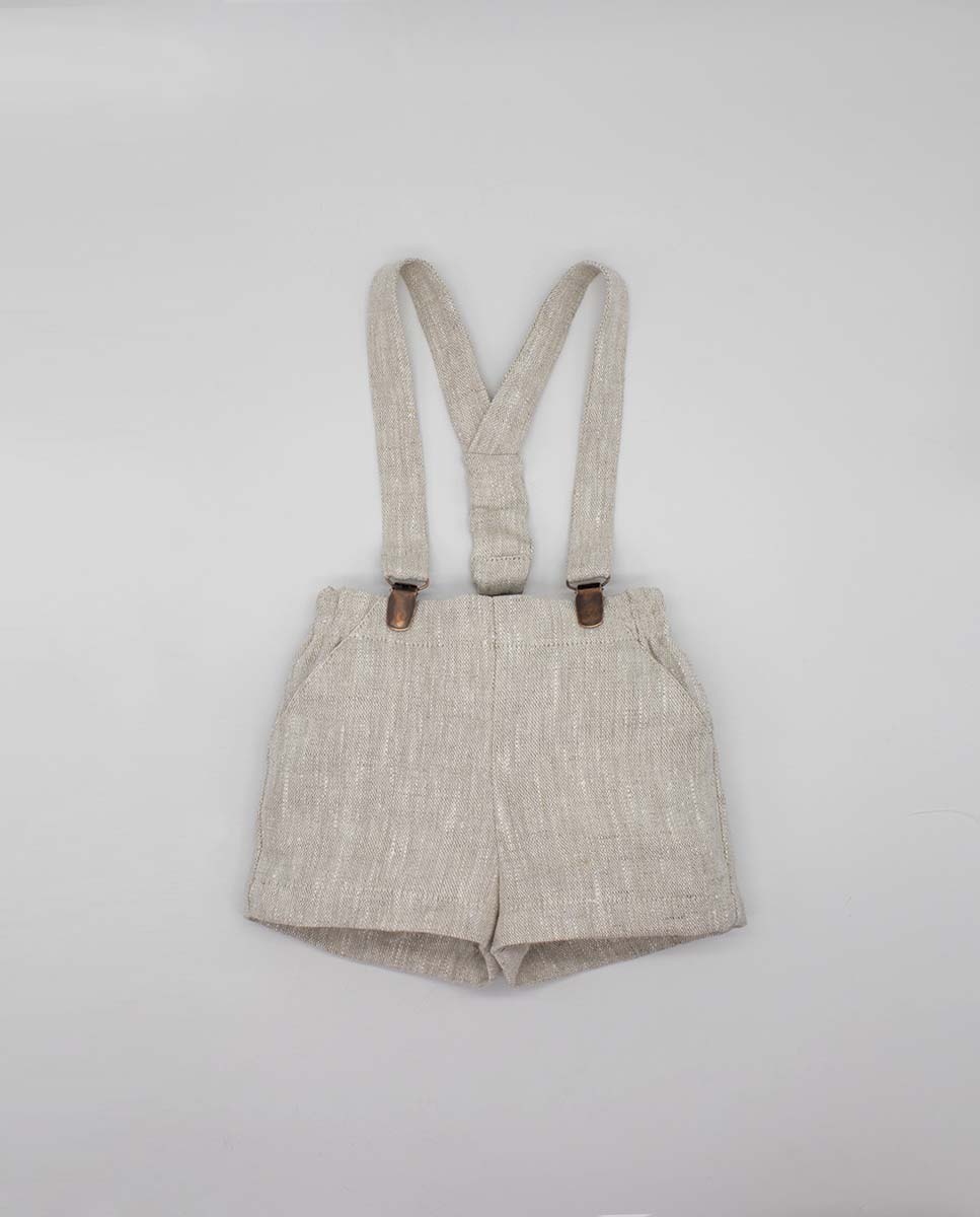 Bermudas para Bebé de Linho com Alças Bege-1
