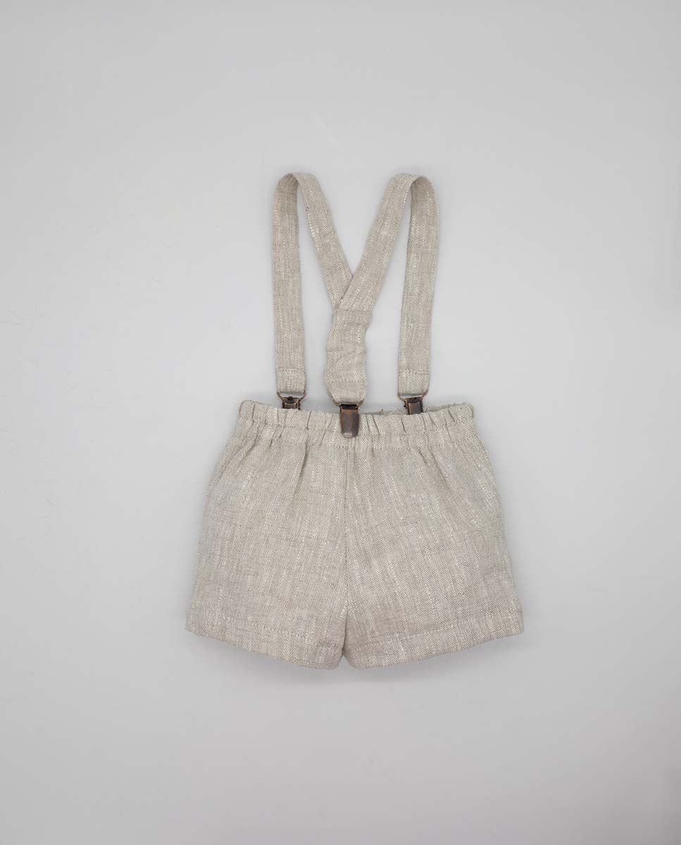 Bermudas para Bebé de Linho com Alças Bege-2