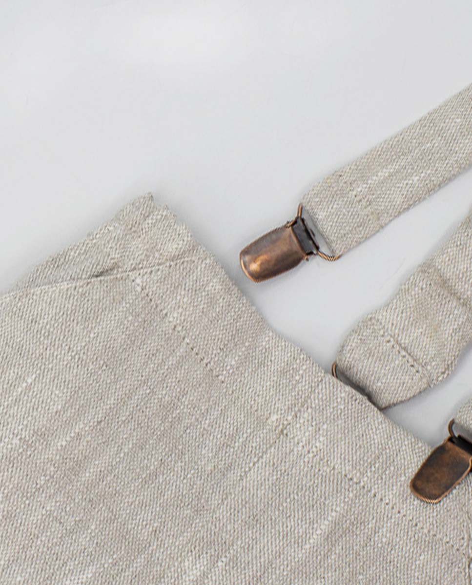 Bermudas para Bebé de Linho com Alças Bege-4