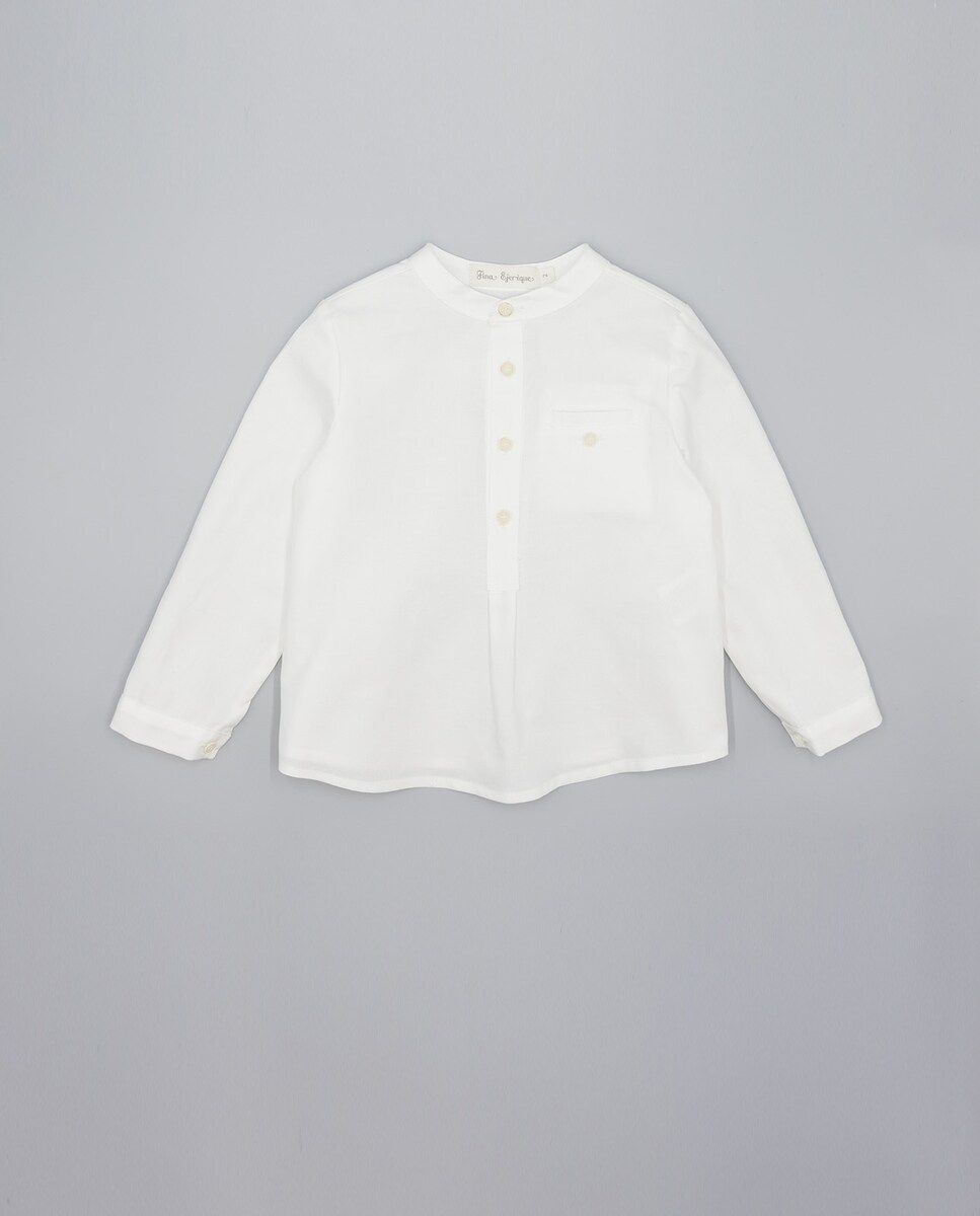 Camisa Infantil de Algodão com Bolso no Peito Branco-1