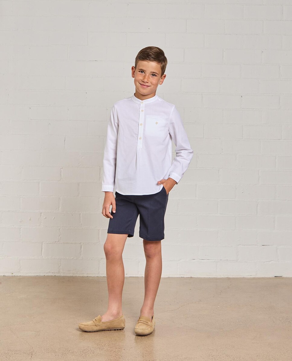 Camisa Infantil de Algodão com Bolso no Peito Branco-3
