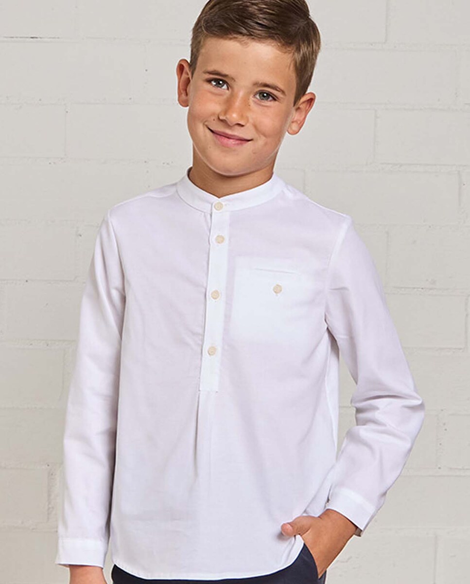 Camisa Infantil de Algodão com Bolso no Peito Branco-4