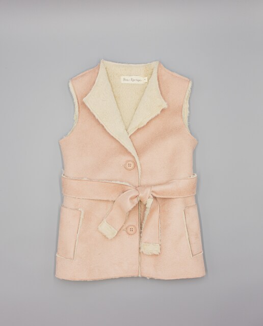 Imagem 0 de Colete Infantil de Camurcina Rosa e Pelo de Ovelha