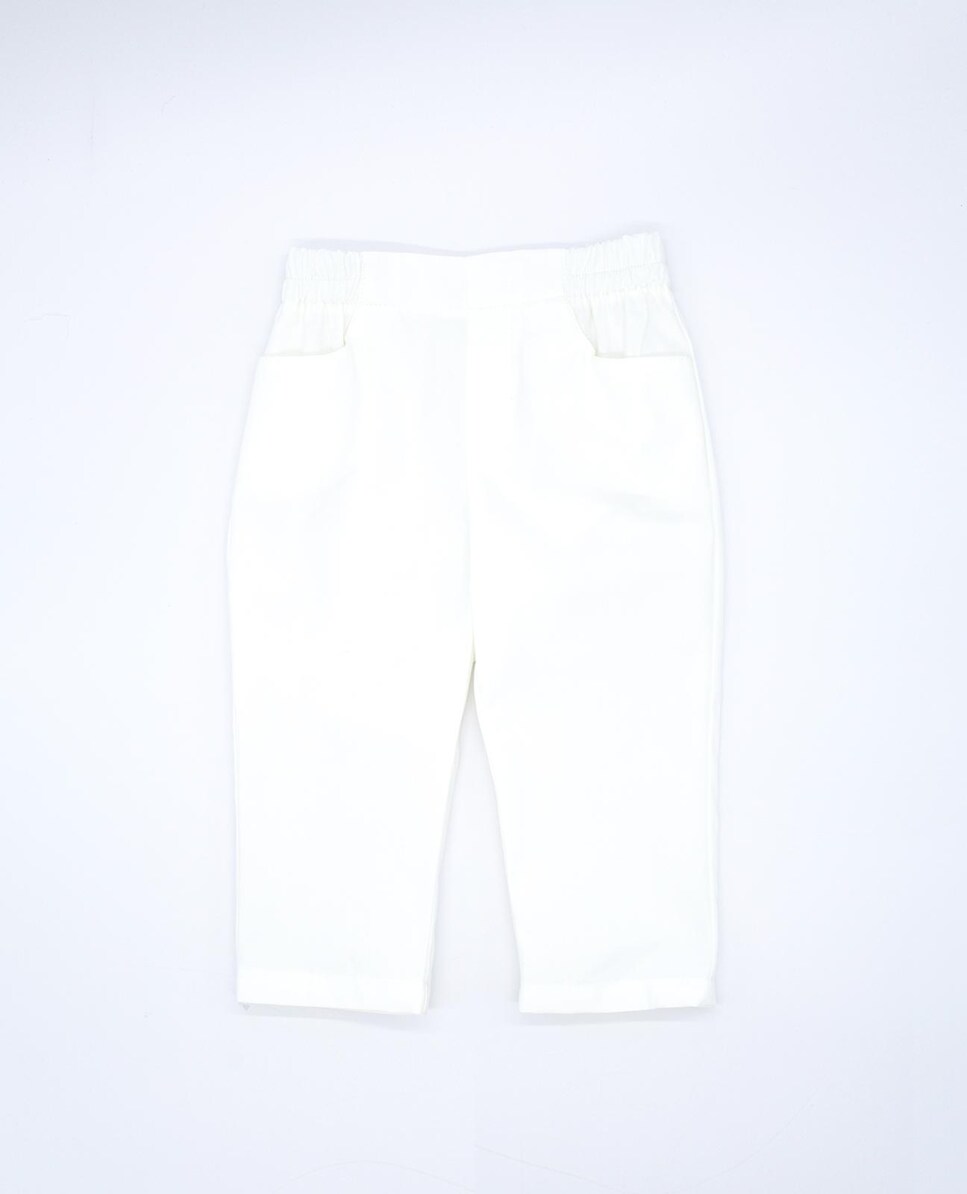 Calças de Algodão de Bebé com Cintura Elástica Branco-1