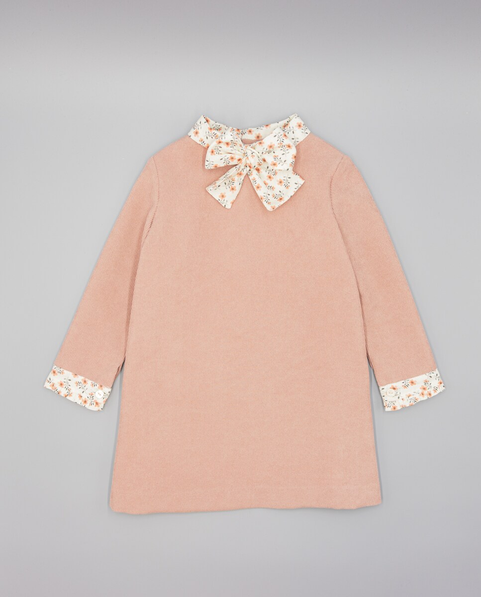 Vestido Infantil de Bombazina Rosa e Laço Rosa-2