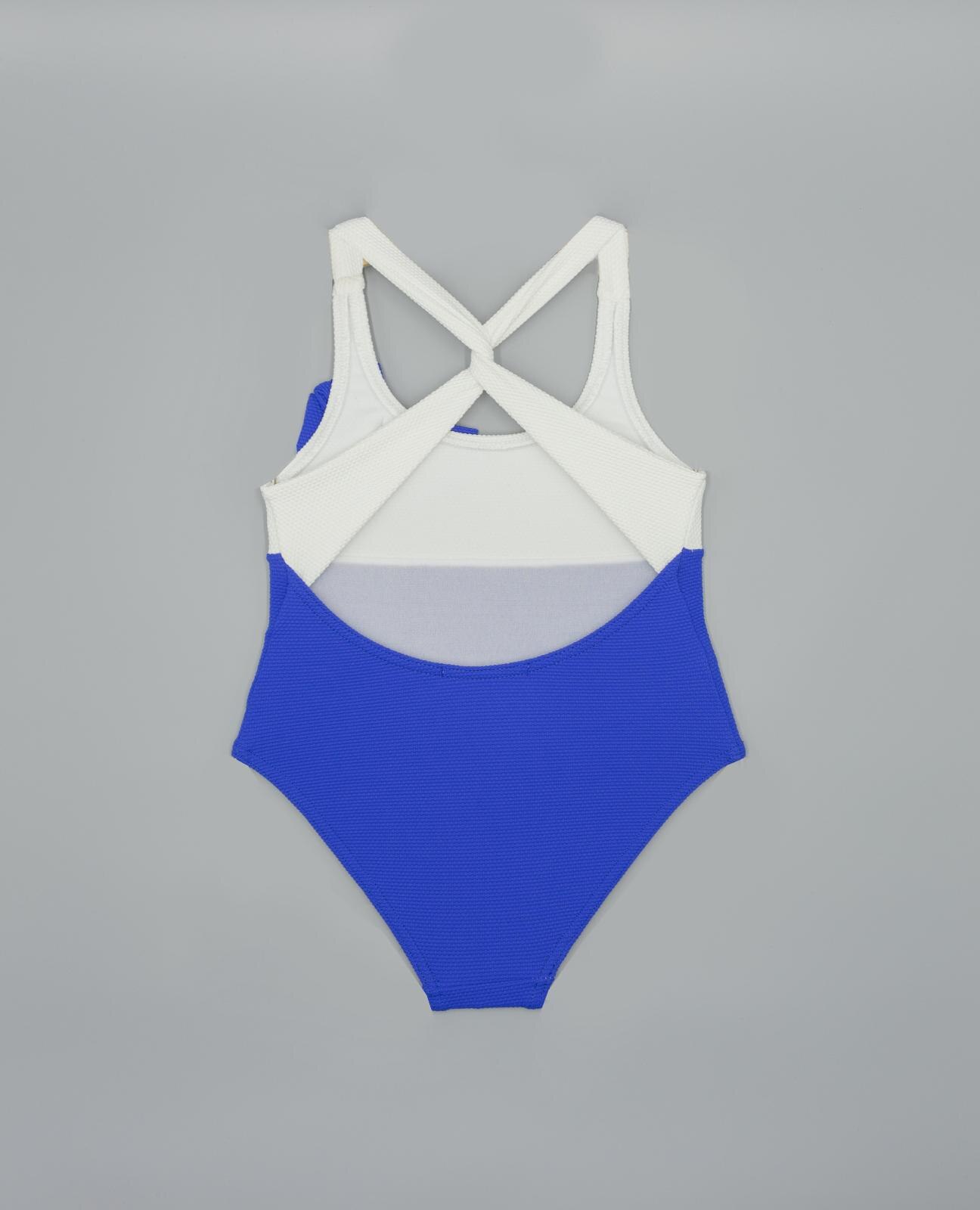 Fato de Banho Infantil Combinado com Laço Azul / Branco-2