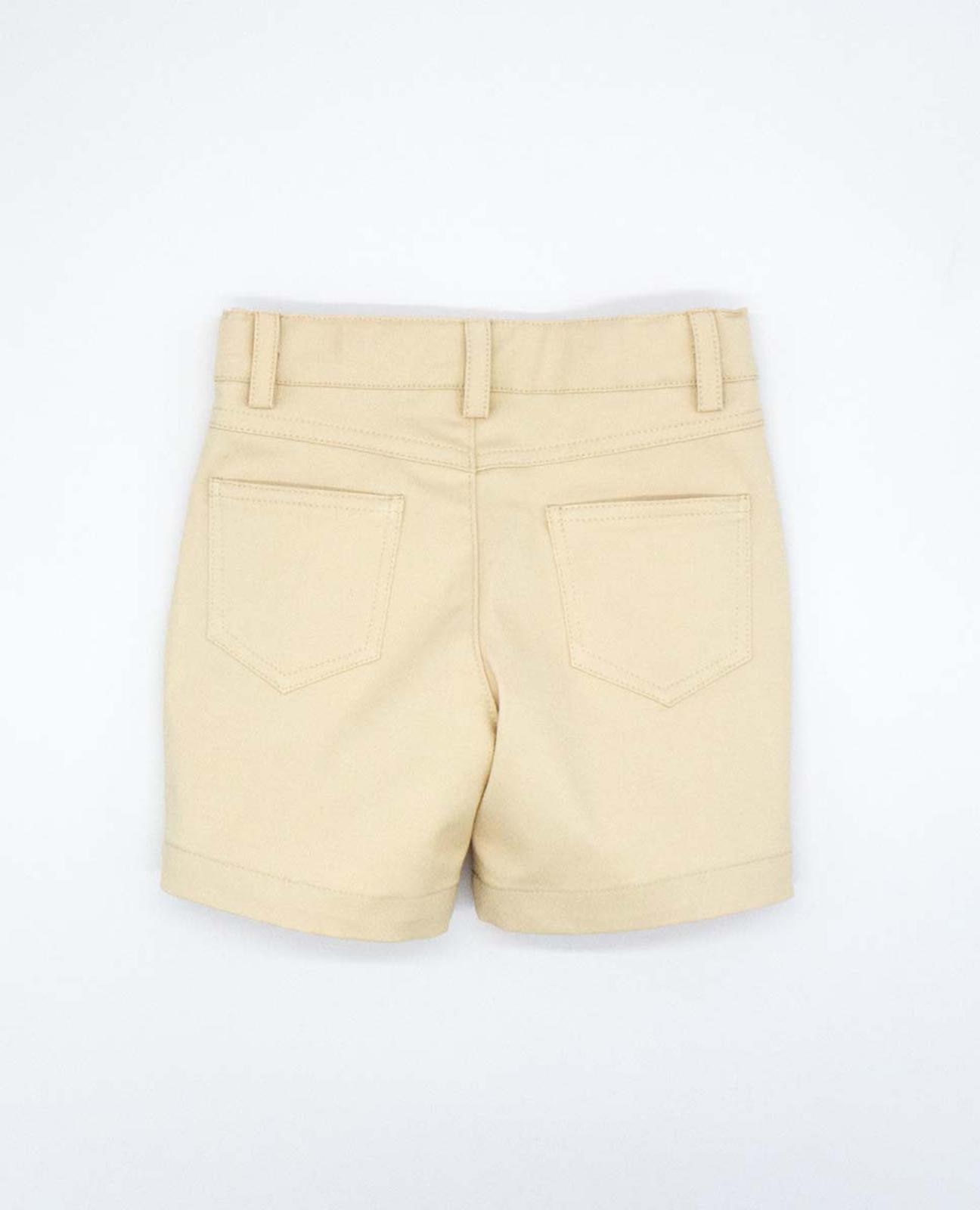 Bermudas Infantil em Sarja Formal com Bolsos Ojal e Cintura Ajustável Bege-2