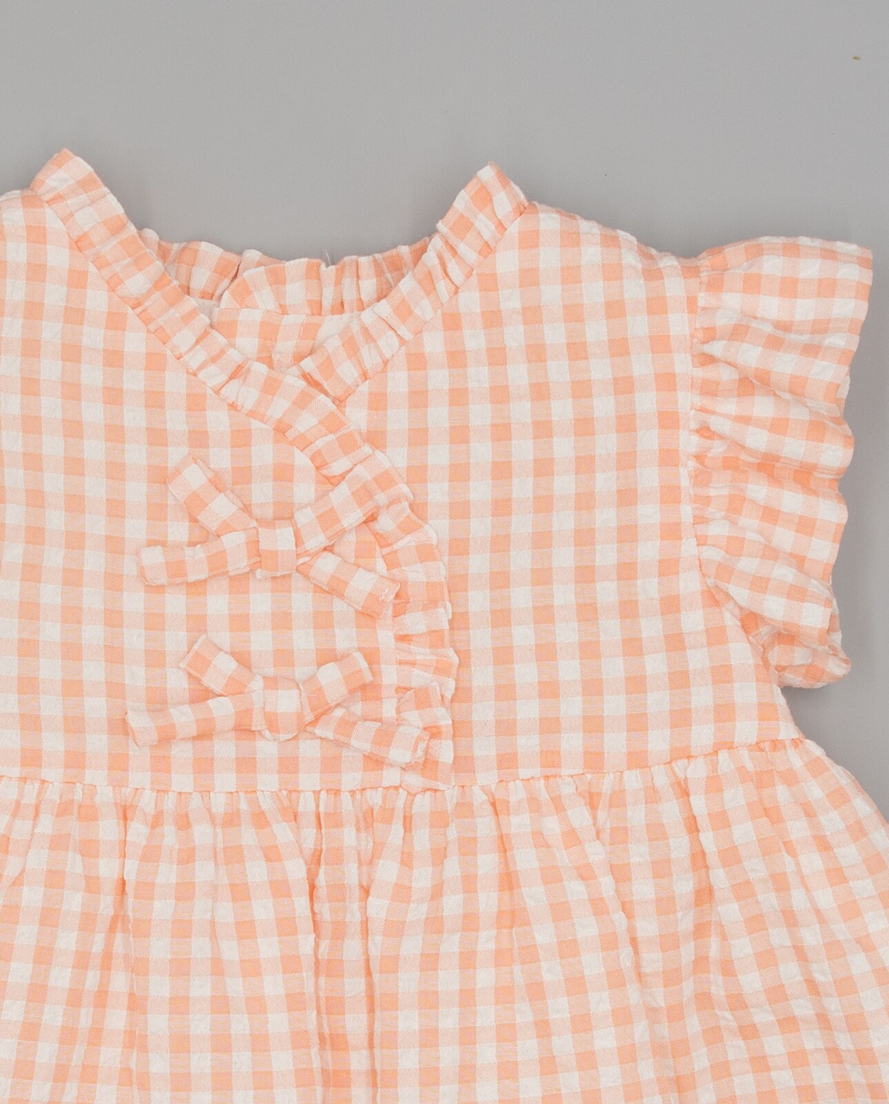 Vestido para Bebé Vichy com Laços Frontais Fina Ejerique Salmão-5