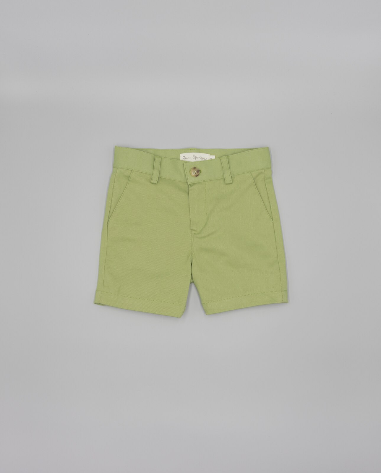 Bermudas Infantil em Linho com Cintura Elástica Ajustável Verde Azeitona-2