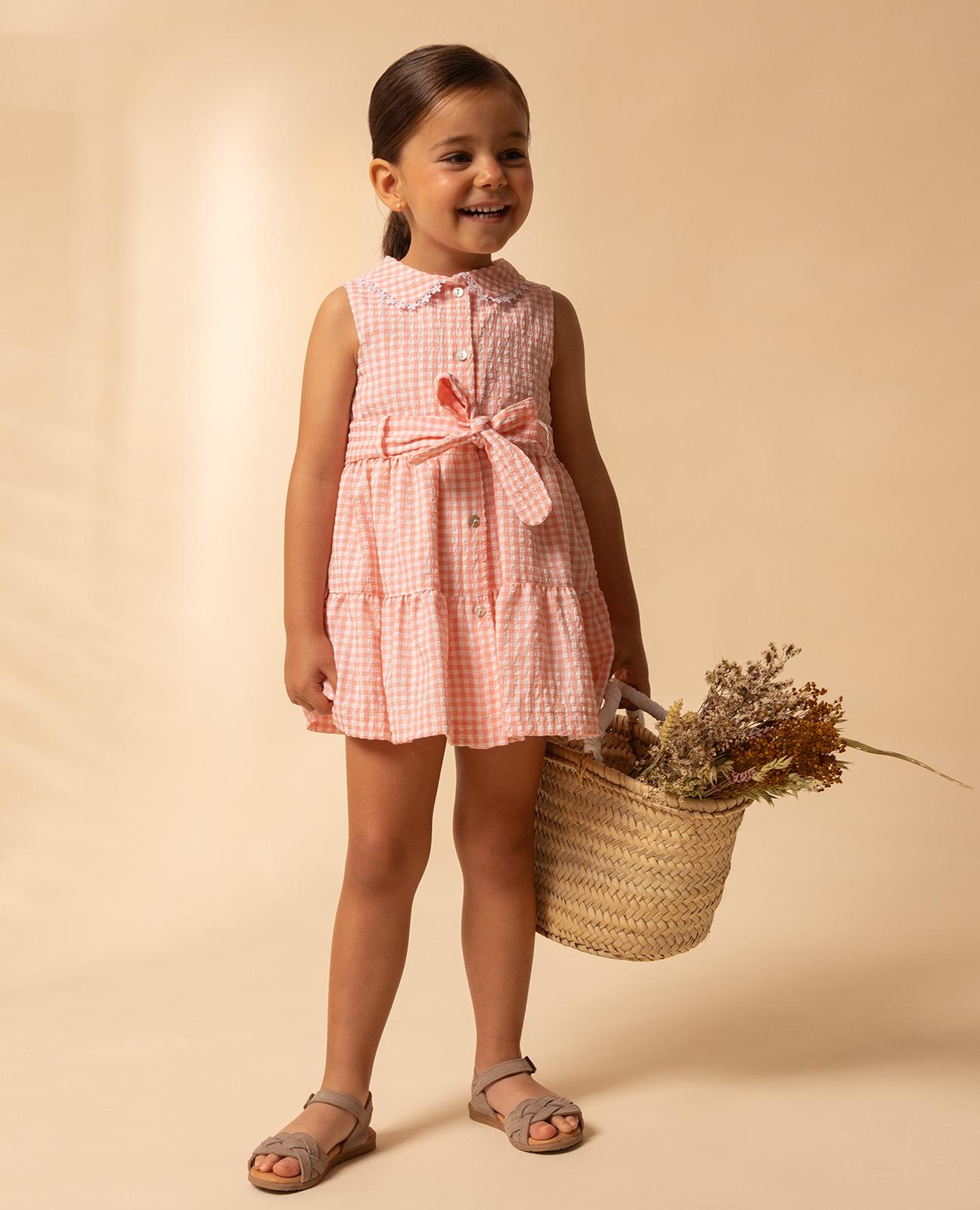 Imagem 0 de Vestido Infantil Vichy com Botões e Guipur na Gola