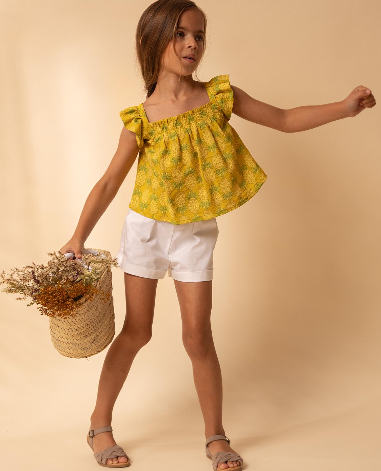 Imagem 0 de Blusa Infantil Estampada com Corpo Elástico e Mangas Folho
