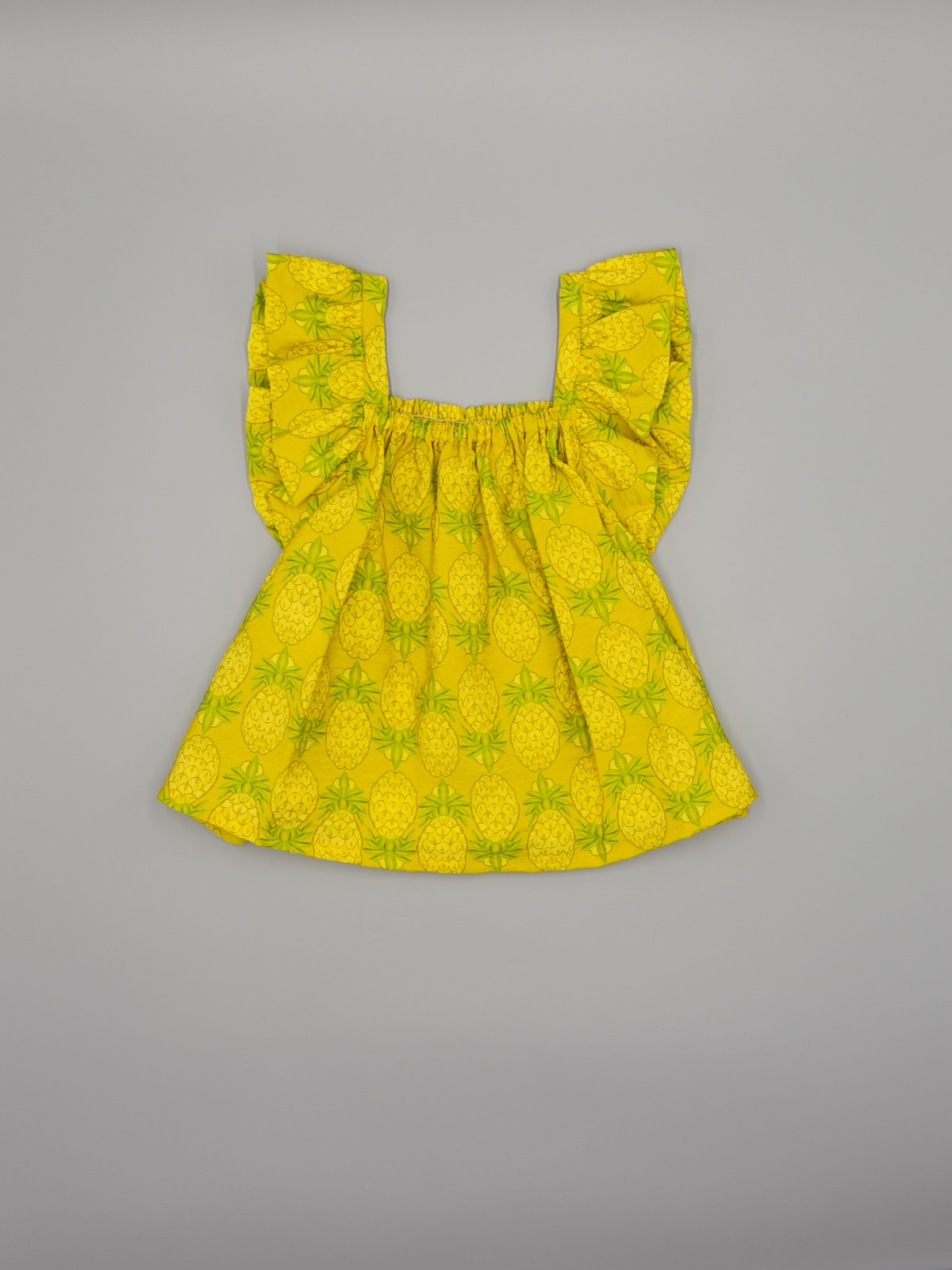 Blusa Infantil Estampada com Corpo Elástico e Mangas Folho Fina Ejerique Amarelo-3
