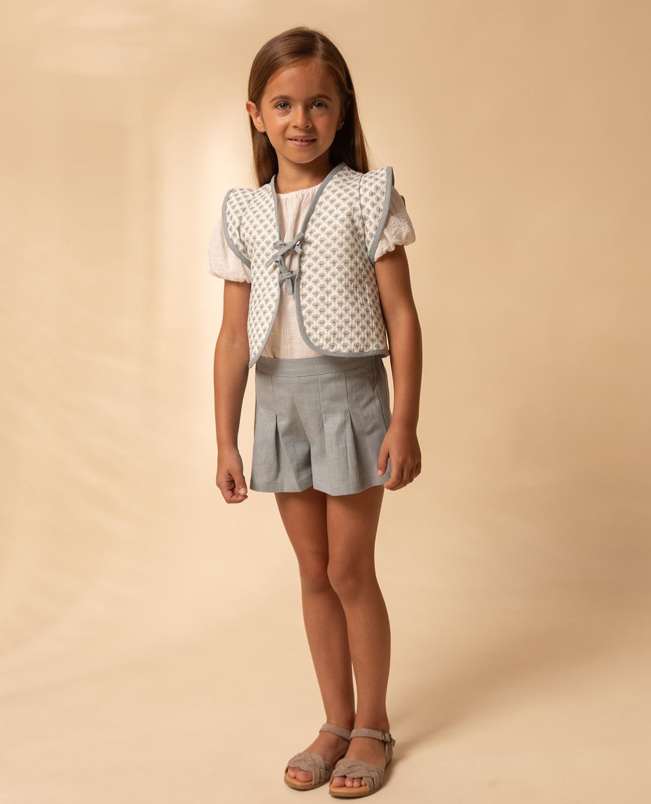 Colete Infantil Acolchoado com Estampado Floral Azul-claro-2