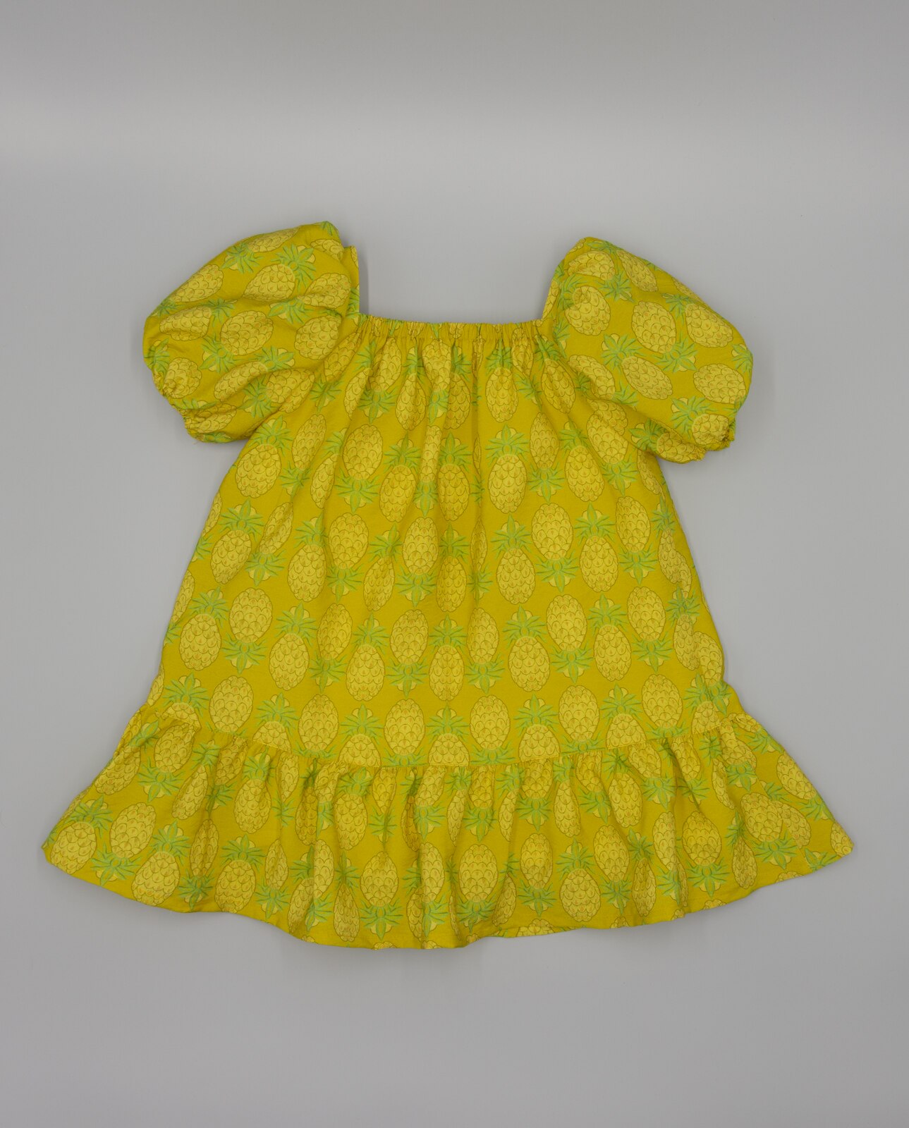 Vestido Infantil Estampado com Corpo Elástico e Manga Farol Fina Ejerique Amarelo-2