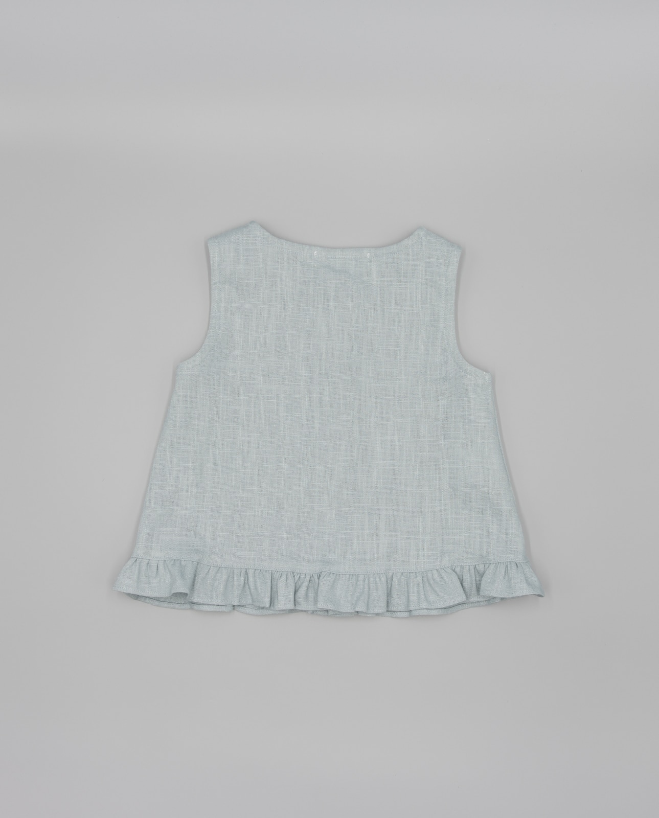 Blusa Infantil de Linho com Folho na Bainha e Botões Nácar Fina Ejerique Verde Água-2