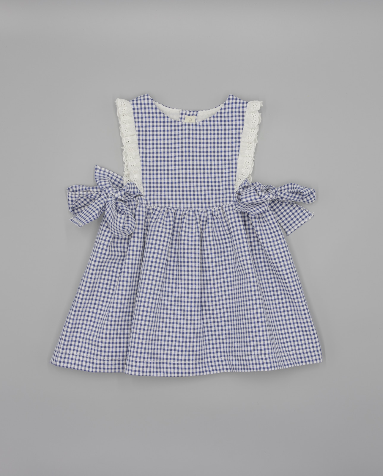 Vestido para Bebé Vichy com Folhos e Laços Laterais Azul-claro-1