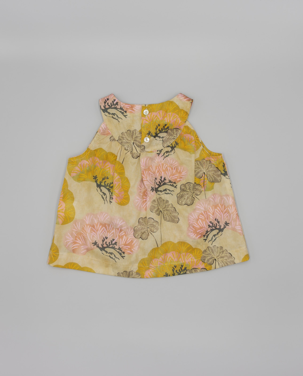 Blusa Infantil com Estampado de Plantas Grandes e Ombros Metidos Fina Ejerique Bege/Rosa-2