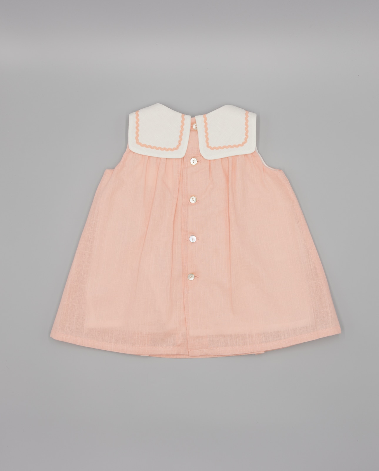 Vestido para Bebé de Linho com Gola Marinheira Fina Ejerique Rosa / Branco-2